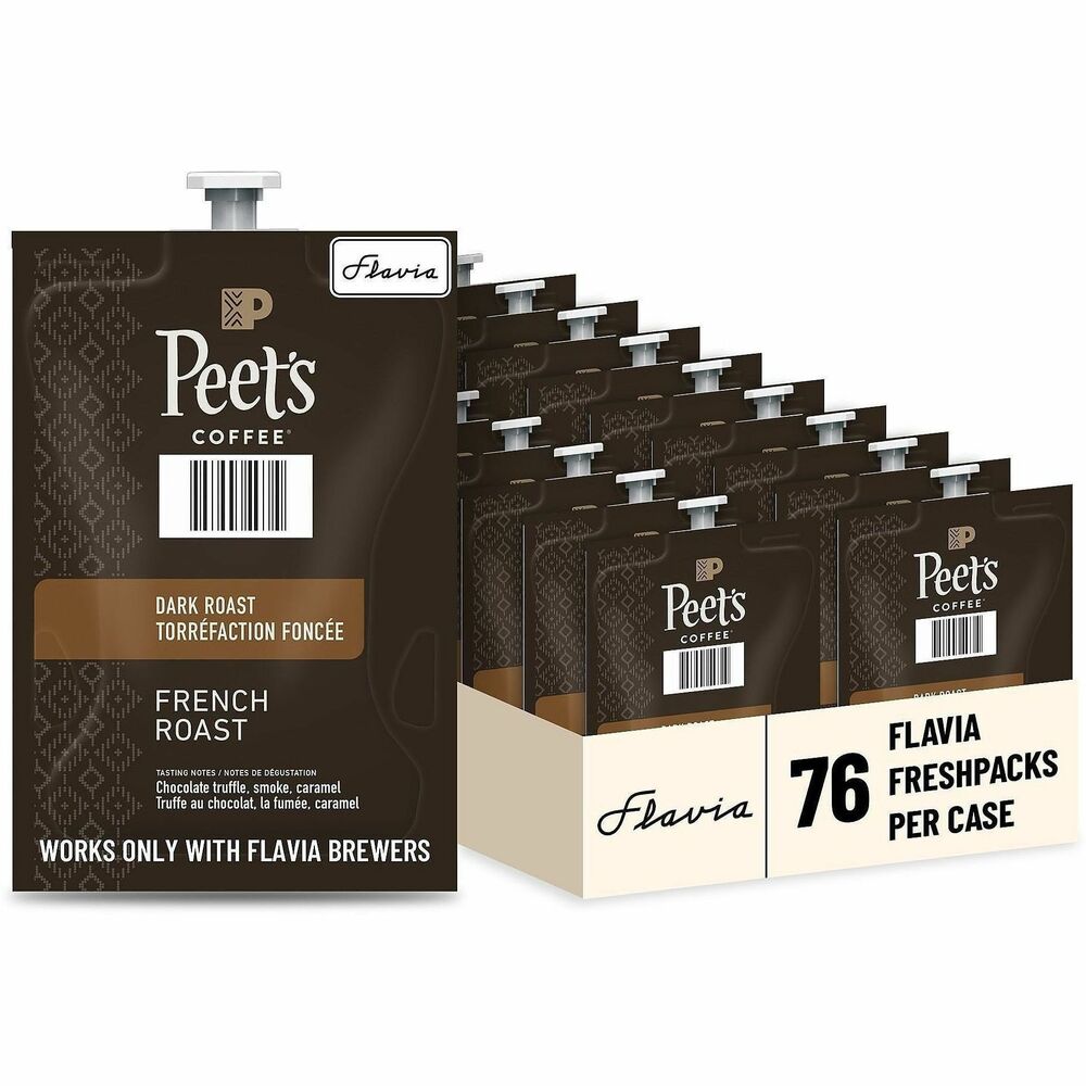 LAV48036 - Peet's Cafe French Roast Coffee is intensely bold and flavorful with pronounced smoky overtones and a pleasant bite. Top-quality Arabica beans from the highest altitudes of prime, Latin American, growing regions are selected for this coffee. Each Freshpack is created specifically for the workplace to ensure your employees enjoy them only at the office for greater control over your stock and expenses. Coffee is designed for use with Flavia single-serve brewers (not included).