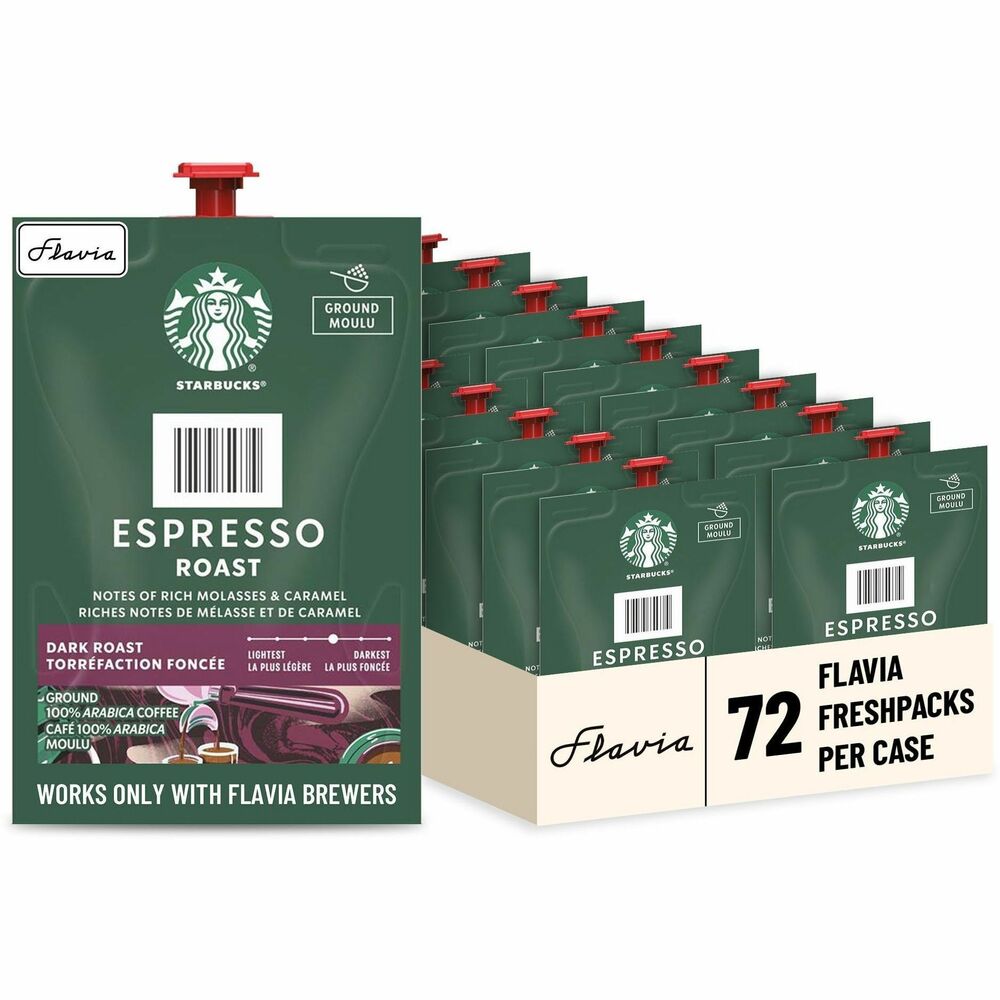 LAV48041 - Starbucks Espresso Roast offers a rich, caramelly sweet flavor that can be enjoyed as an Americano or with your favorite milk. Each Freshpack is created specifically for the workplace to ensure your employees enjoy them only at the office for greater control over your stock and expenses. Coffee is designed for use with Flavia single-serve brewers (not included).