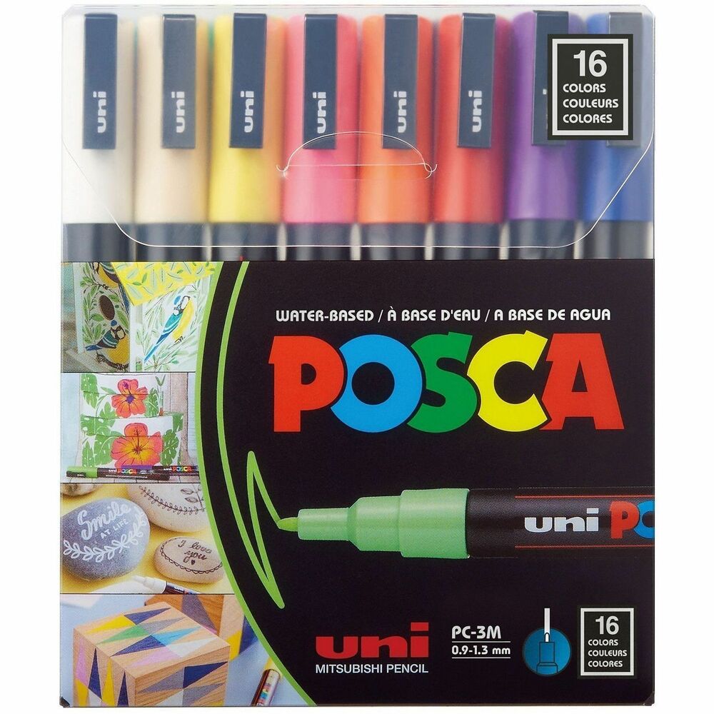 UBCPC3M16C - Uncap your imagination with POSCA PC-3M Paint Markers, featuring water-based paint to customize, create, decorate and mark anything that inspires you. Fine, bullet tip (0.9 to 1.3mm) is designed for all types of professions including artists, hobbyists, decorators, surfers, skaters and more. Use these markers for coloring, line drawing and ornamentation on a multitude of surfaces. Dilute, mix and blend the paint ink to create stunning effects for your indoor or outdoor projects. POSCA paint ink is permanent on porous surfaces and erasable on most smooth, nonporous materials. Nontoxic, opaque paint will empower your creativity.