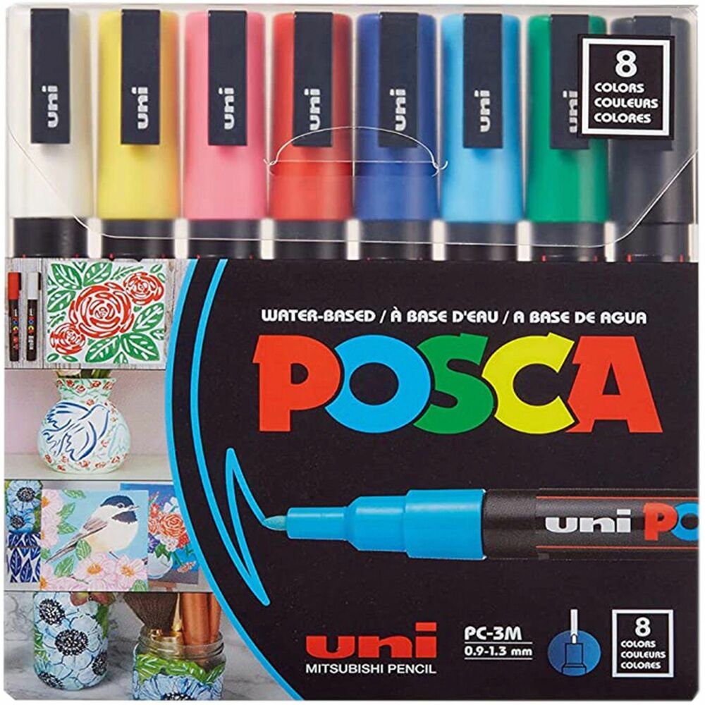 UBCPC3M8C - Uncap your imagination with POSCA PC-3M Paint Markers, featuring water-based paint to customize, create, decorate and mark anything that inspires you. Fine, bullet tip (0.9 to 1.3mm) is designed for all types of professions including artists, hobbyists, decorators, surfers, skaters and more. Use these markers for coloring, line drawing and ornamentation on a multitude of surfaces. Dilute, mix and blend the paint ink to create stunning effects for your indoor or outdoor projects. POSCA paint ink is permanent on porous surfaces and erasable on most smooth, nonporous materials. Nontoxic, opaque paint will empower your creativity.