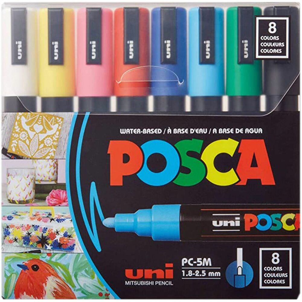 UBCPC5M8C - Uncap your imagination with POSCA PC-5M Paint Markers, featuring water-based paint to customize, create, decorate and mark anything that inspires you. Medium, bullet tip (1.8 to 2.5mm) ensures a clear, precise paint line and beautiful color. Markers are designed for all types of professions including artists, hobbyists, decorators, surfers, skaters and more. Use these markers for coloring, line drawing and ornamentation on a multitude of surfaces. Dilute, mix and blend the paint ink to create stunning effects for your indoor or outdoor projects. POSCA paint ink is permanent on porous surfaces and erasable on most smooth, nonporous materials. Nontoxic, opaque paint will empower your creativity.