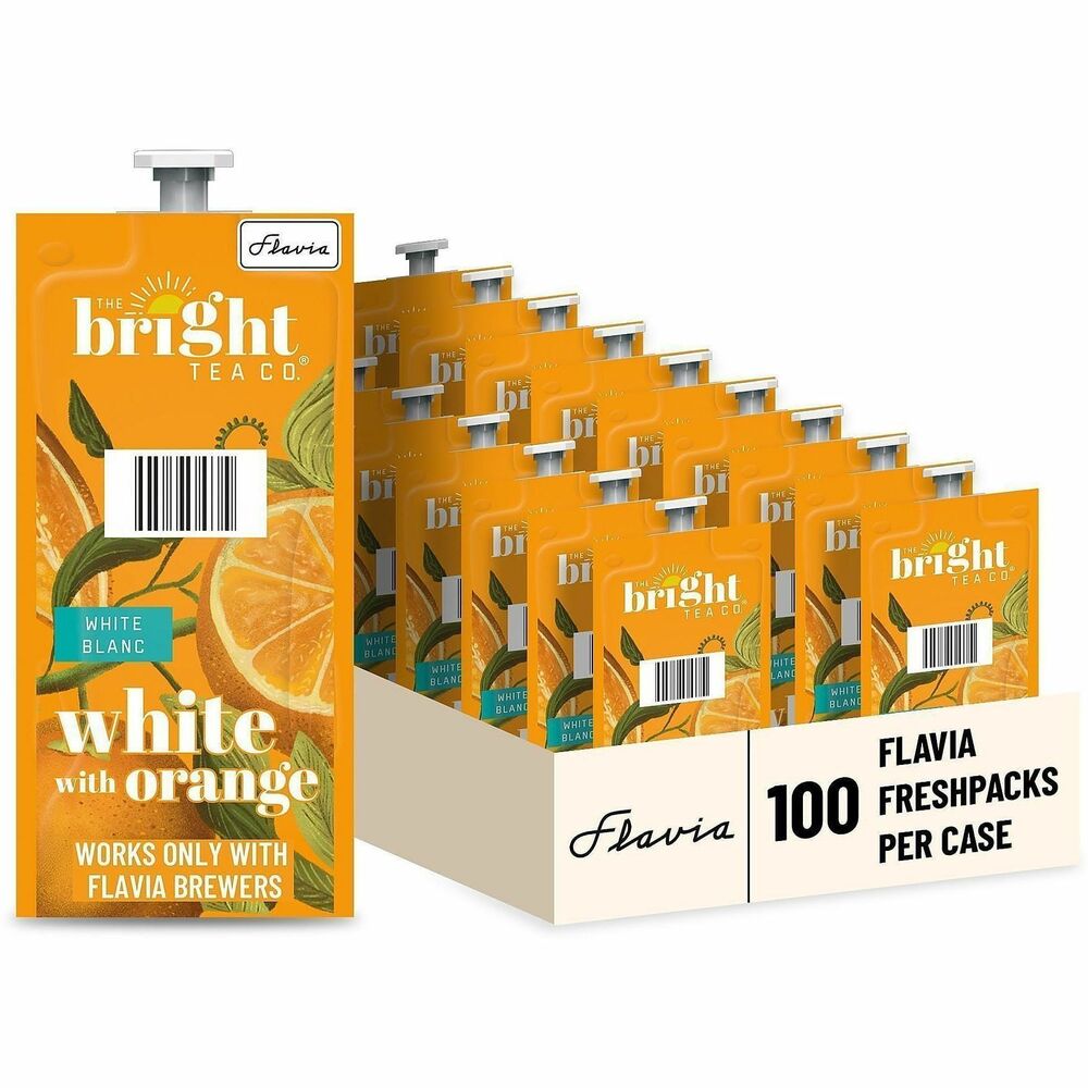LAV48024 - The Bright Tea Co. White with Orange Tea offers a smooth, light-bodied taste with subtle orange flavor and aroma. Each Freshpack is created specifically for the workplace to ensure your employees enjoy them only at the office for greater control over your stock and expenses. Tea is designed for use with Flavia single-serve brewers (not included).