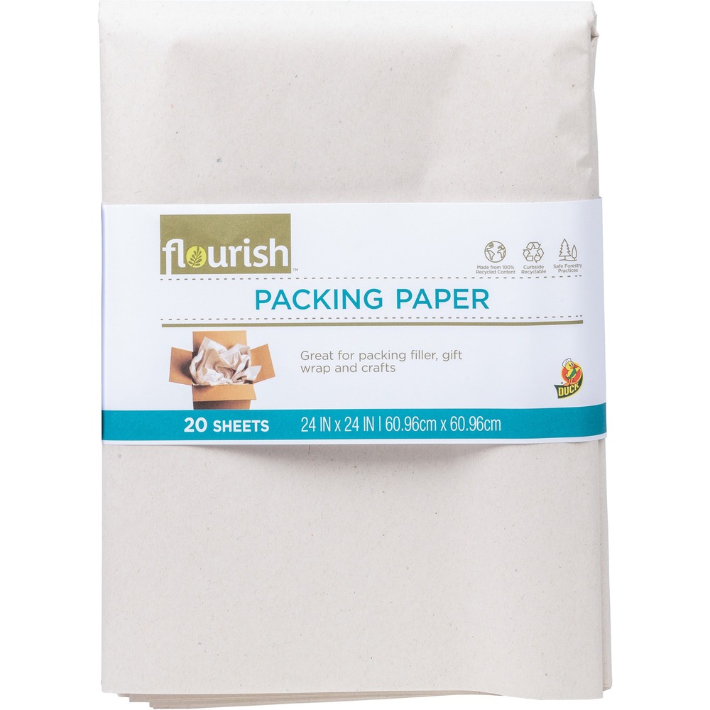 DUC287431 - Whether moving, shipping or storing, Flourish Recycled Packing Paper protects your belongings from scuffs and scratches and provides a sustainable alternative without inks or dyes. It is sustainably sourced newsprint made from recycled content without inks or dyes. Paper protects surfaces from scuffs, scratches and dust to prevent damage while moving or shipping. It is recyclable in standard, curbside recycle bins. Nonadhesive paper won't stick to items. It is ideal for a variety of uses, including void fill and packing up boxes for moving, shipping or storage.