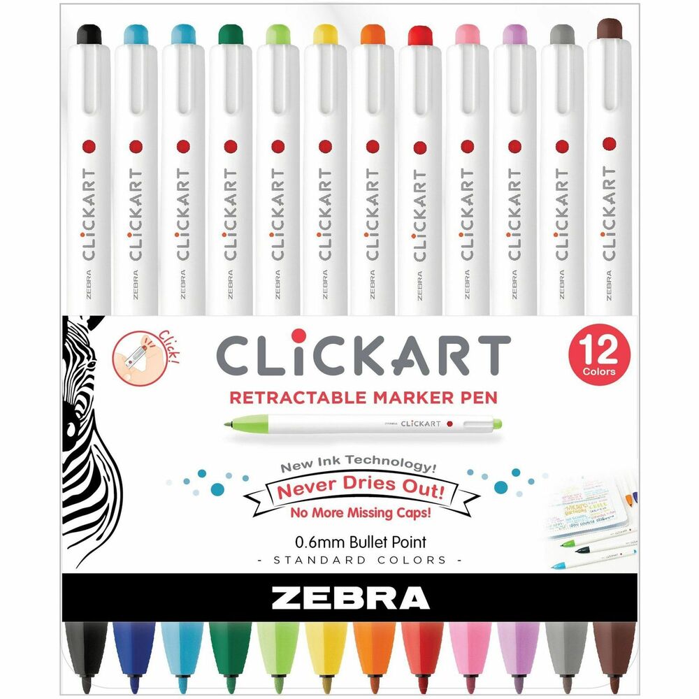 ZEB69012 - Never worry about ink drying out with these Retractable Felt Tip Markers. They feature a capless design and new ink technology that absorbs the moisture in the air, keeping the ink from drying out. Retractable markers are perfect for journaling, color-coding, drawing, creative projects and everyday writing. With a satisfying click and the relief of not having to worry about misplacing the cap, these felt tip markers are the perfect companion for your creative projects. Water-based ink won't bleed through paper and is great for watercolor techniques.