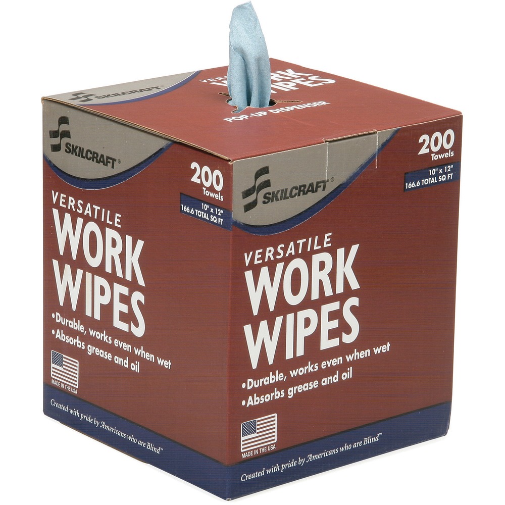 NSN6849744 - Industrial work wipes feature a double re-creped design that provides unique stretch and strength to tackle tough industrial cleaning tasks. Disposable towels work better than most rags or towel shops while allowing quick, simple cleanup after each use. Durable design works well in low-lint, solvent-resistant applications and performs better than most rags or shop towels. Work wipes in a pop-up dispenser are perfect for general manufacturing and maintenance applications.