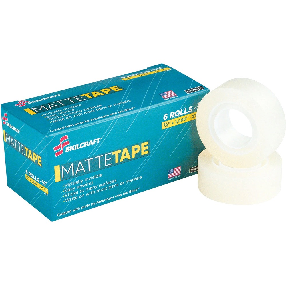 NSN5806226 - Matte finish tape is invisible when applied, making it ideal for copies. Tape pulls off the roll smoothly and cuts easily. This photo-safe tape also resists drying, yellowing, splitting, tearing and is the ideal tape for permanent paper mending and repairs. Write on the tape easily with most pens, pencils or markers. Tape has a 1" core that fits desktop and snail-style dispensers.