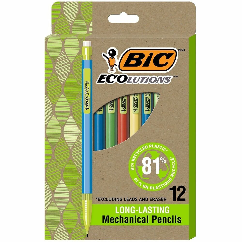 BICMPE12 - Help write our planet's future with the long-lasting, BIC Ecolutions Mechanical Pencils. This automatic pencil has a barrel that is not only made from 81 percent recycled plastic excluding leads and erasers, but the paperboard used in the packaging is made up of 100 percent recycled content. It's the perfect BIC pencil for everyday writing in journals, notebooks, notepads or for other creative tasks like doodling. Coming with three 90mm long, lead pencil graphite refills that never need sharpening, this pencil offers hours of effortless writing. Each piece of pencil lead creates smooth dark strokes that are always the same width with its 0.7mm point so you can shade your doodles evenly with this drawing pencil. Built-in pencil eraser is convenient when you need to make touchups - or when you must start over. Sturdy, lightweight, high-performance BIC Ecolutions Mechanical Pencil comes in cheerful yellow, green, red and blue barrels.