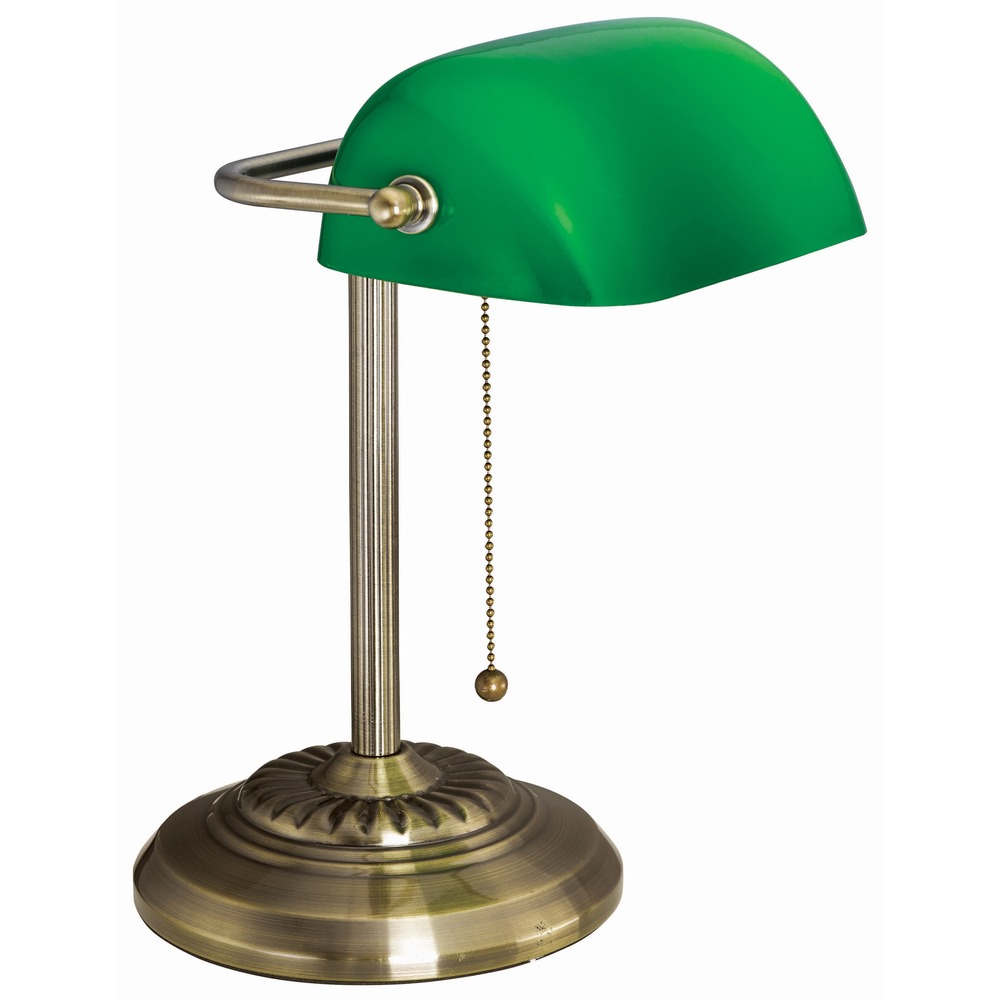 VLU9B101AB - With a classic banker's design and shape, this lamp adds extra light to your office or reception desk. It features a green shade and antique brass base for a stylish look. Rotating glass shade allows you to control light focus and direction. Turn lamp on/off with the decorative, pull-chain switch. Durable metal construction allows long-lasting use. Lamp comes with a 10-watt, energy-saving bulb.