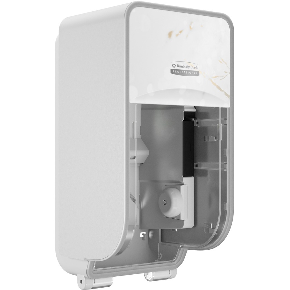 KCC58731 - Part of a system with industry-leading innovation, the ICON Coreless Standard Two-Roll Vertical Toilet Paper Dispenser effortlessly enhances the look of the restroom with an exclusive, designer faceplate. to help reimagine the restroom. Included faceplate is interchangeable with other design options. This twin-roll dispenser provides a reliable balance of efficiency, performance and value. It is specifically made for coreless toilet paper and holds two high-capacity rolls. By using coreless toilet paper rolls, you'll have less waste (up to 47 percent less packaging waste vs. standard roll tissue) and you can get up to 15 percent more paper per case (comparing coreless to like cored products). Dispenser meets the ADA Standards for Accessible Design when properly installed. Refilling is easy for your maintenance staff with a choice of keyed or keyless lock. Design complements ICON paper towel and skin-care dispensers in the collection. More from the Manufacturer