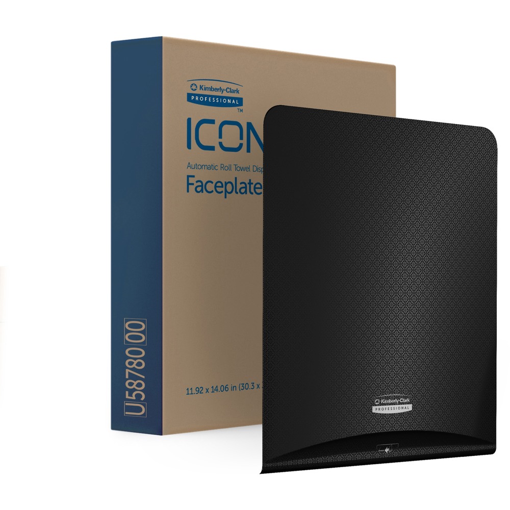 KCC58780 - Bring adaptable style and sophistication into the washroom with the Kimberly-Clark Professional ICON collection for paper towel, skin care and toilet paper dispensing systems. Part of this system with industry-leading innovation, the ICON Black Mosaic Faceplate effortlessly enhances the look of the restroom. Reimagine the look and feel of your restroom with the ICON dispenser's quick and easy faceplate swap. Designed to take minimal effort, changing the faceplate is literally a snap in a few steps. Choose from this faceplate and five other designer options. This range of contemporary classic faceplates offers a practical, yet modern take on traditional designs including a unique selection of faceplates designed to add a natural accent to your washroom environment. Use on the Kimberly-Clark Professional ICON Automatic Roll Towel Dispenser Chassis. More from the Manufacturer