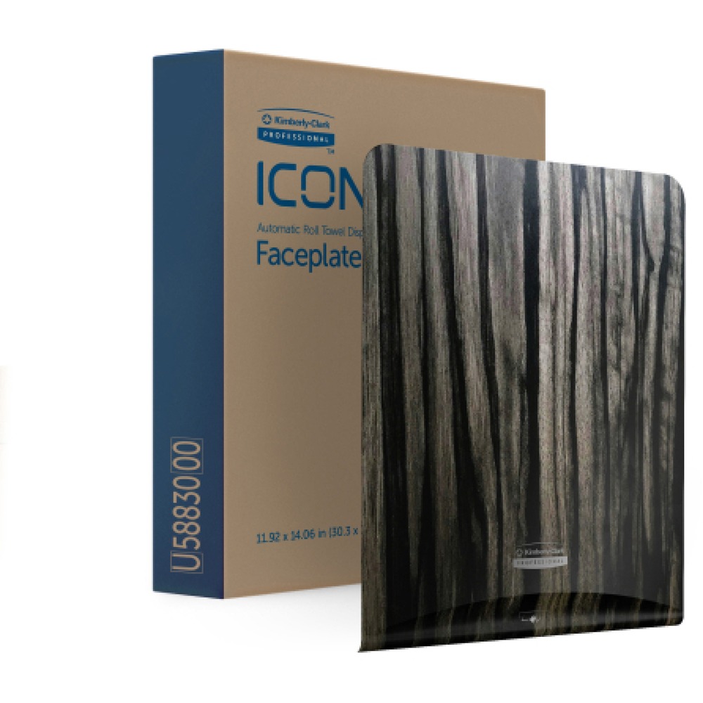 KCC58830 - Bring adaptable style and sophistication into the washroom with the Kimberly-Clark Professional ICON collection for paper towel, skin care and toilet paper dispensing systems. Part of this system with industry-leading innovation, the ICON Ebony Woodgrain Faceplate effortlessly enhances the look of the restroom. Reimagine the look and feel of your restroom with the ICON dispenser's quick and easy faceplate swap. Designed to take minimal effort, changing the faceplate is literally a snap in a few steps. Choose from this faceplate and five other designer options. This range of contemporary classic faceplates offers a practical, yet modern take on traditional designs including a unique selection of faceplates designed to add a natural accent to your washroom environment. Use on the Kimberly-Clark Professional ICON Automatic Roll Towel Dispenser Chassis. More from the Manufacturer