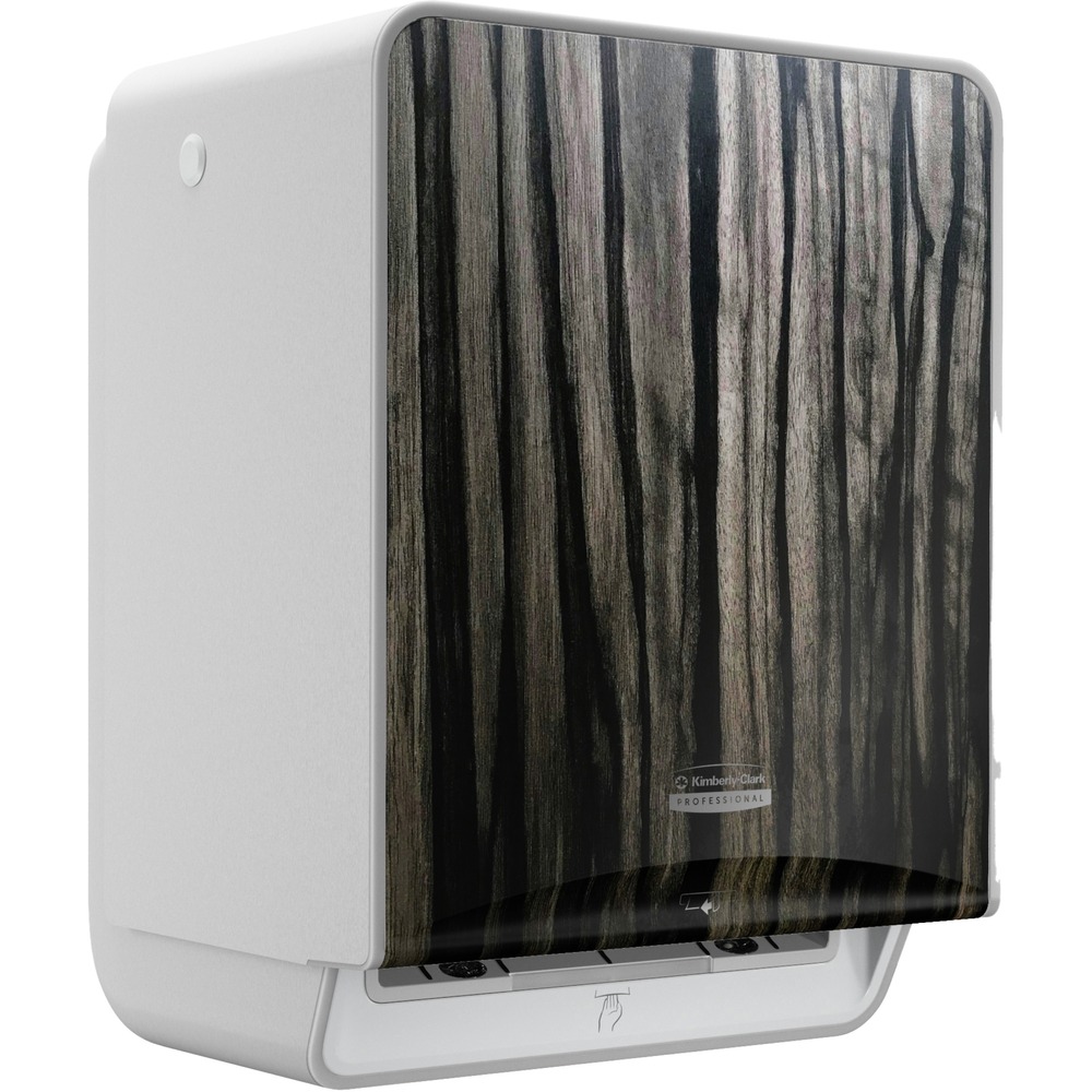 KCC58750 - Part of a system with industry-leading innovation, the ICON Automatic Roll Towel Dispenser effortlessly enhances the look of the restroom with an exclusive, designer faceplate to help reimagine the restroom. Included faceplate is interchangeable with other designer options. Inspired by human-centered design, the ICON dispenser features intuitive control panel, front-loading battery bay and dampened hinge technology. Using direct-drive technology, the ICON dispenser uses a patented, dual sensor that delivers worry-free, touchless, 99.99 percent jam-free dispensing for hard roll paper towels and is compatible with your choice of Kleenex or Scott roll towels. It is engineered to help minimize the risk of spreading germs from every touchpoint. Design complements ICON toilet paper and skin-care dispensers in the collection. More from the Manufacturer