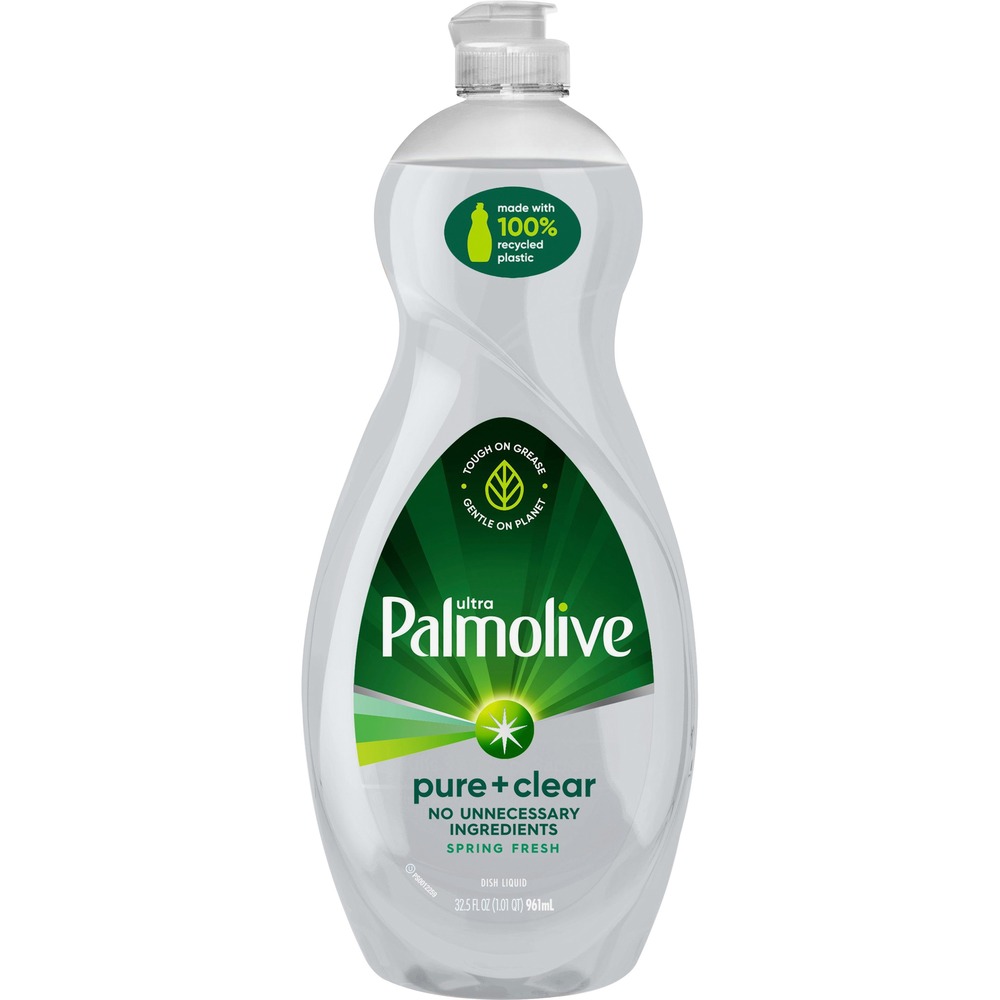 CPCUS04272A - Ultra Palmolive Pure and Clear is hypoallergenic and clear as can be with no heavy fragrances and no irritating dyes. Tough on grease and gentle on your senses, the phosphate-free formula leaves dishes sparkling clean without harmful residue. Dish cleaner is effective in cutting grease and removing stuck-on food.