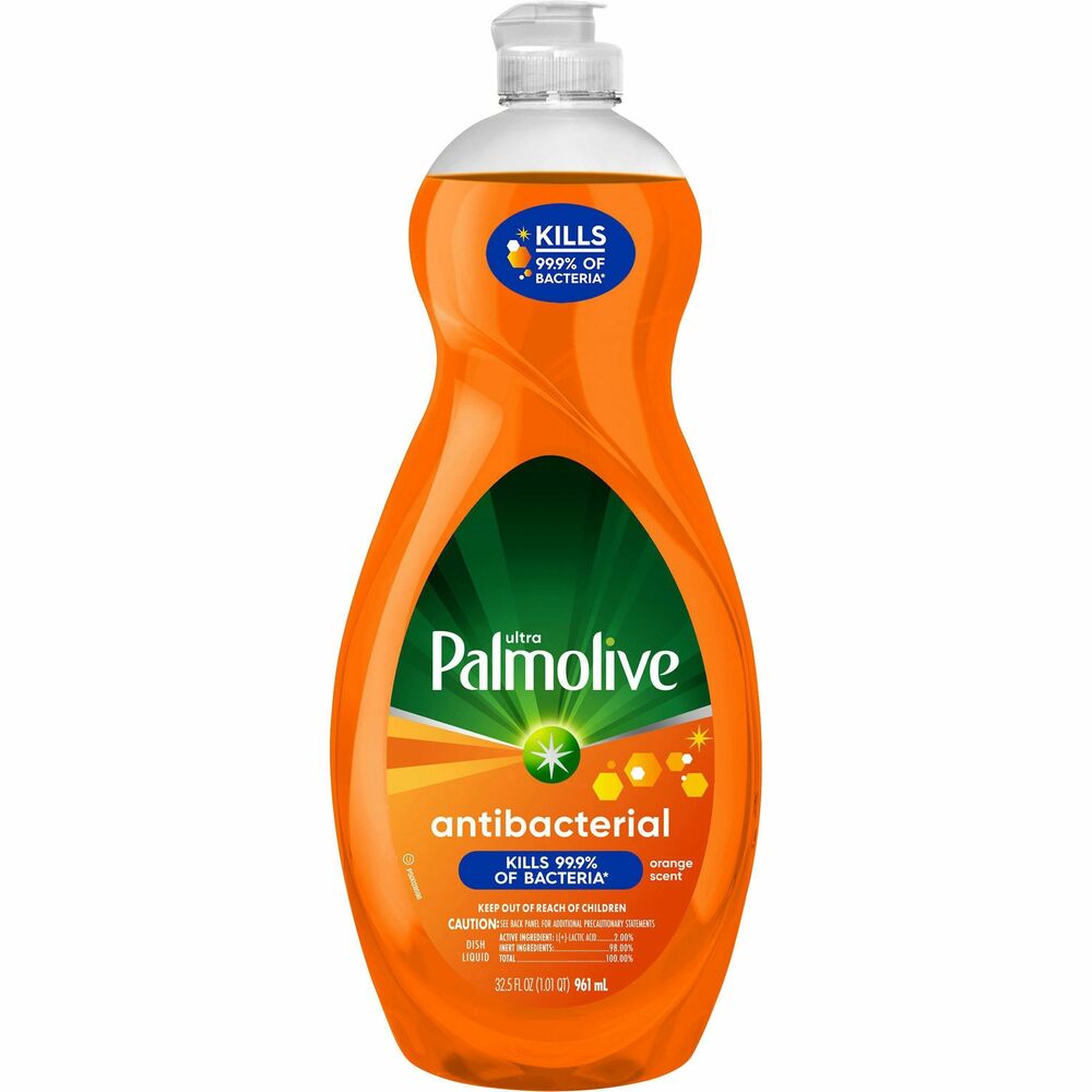 CPCUS04274A - Ultra Palmolive Antibacterial Dish Liquid is approved to kill 99.9 percent of bacteria, allowing you to wash away more than just baked-on grease and giving you peace of mind that your dishes are as clean as can be. It uses a plant-based active ingredient and no harsh abrasives or phosphates to leave your dirtiest dishes, pots and pans sparkling clean. With a mild citrus scent, this dish liquid combines the best of both worlds: residue-free cleaning with antibacterial action on dishes.