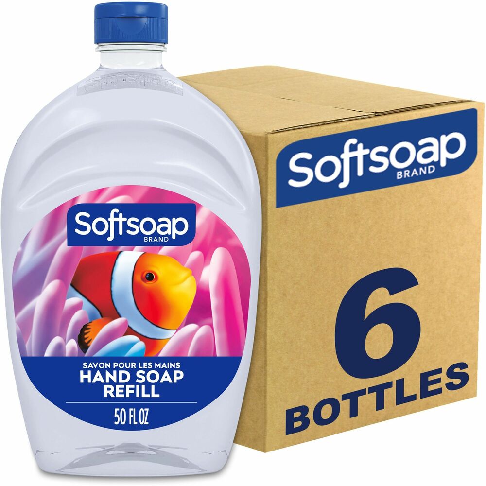 CPCUS05262ACT - Wash away dirt and bacteria using Softsoap Liquid Hand Soap with an aquarium design for good hand hygiene. Just add water for a classic clean. This clear formula with a light, fresh scent is a colorful label with a striking orange fish. It provides a thorough cleansing and a light moisturizing all in one. This refill size features a special flip top with a small opening for easy pouring into smaller containers. The molded plastic bottle allows easy gripping.