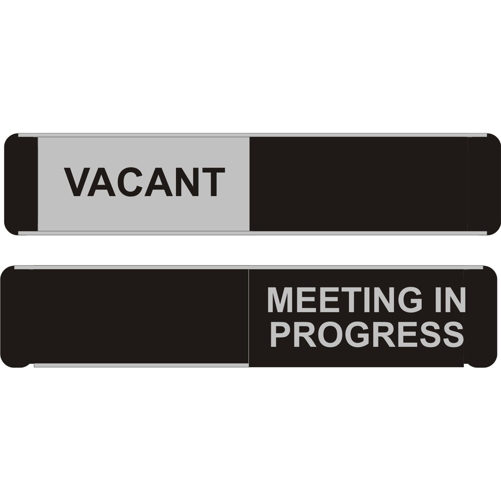 SSCOF139255X52 - Ideal to display on meeting room doors, this stylish Door Sign with slider lets passersby know at a glance if the room is vacant or occupied. Sign can read "Vacant" or "Meeting in Progress." Slider on the front of the sign slides into the position and covers the wording that is not relevant at that time. Aluminum/PVC interior sign has a self-adhesive strip backing for easy fixing.