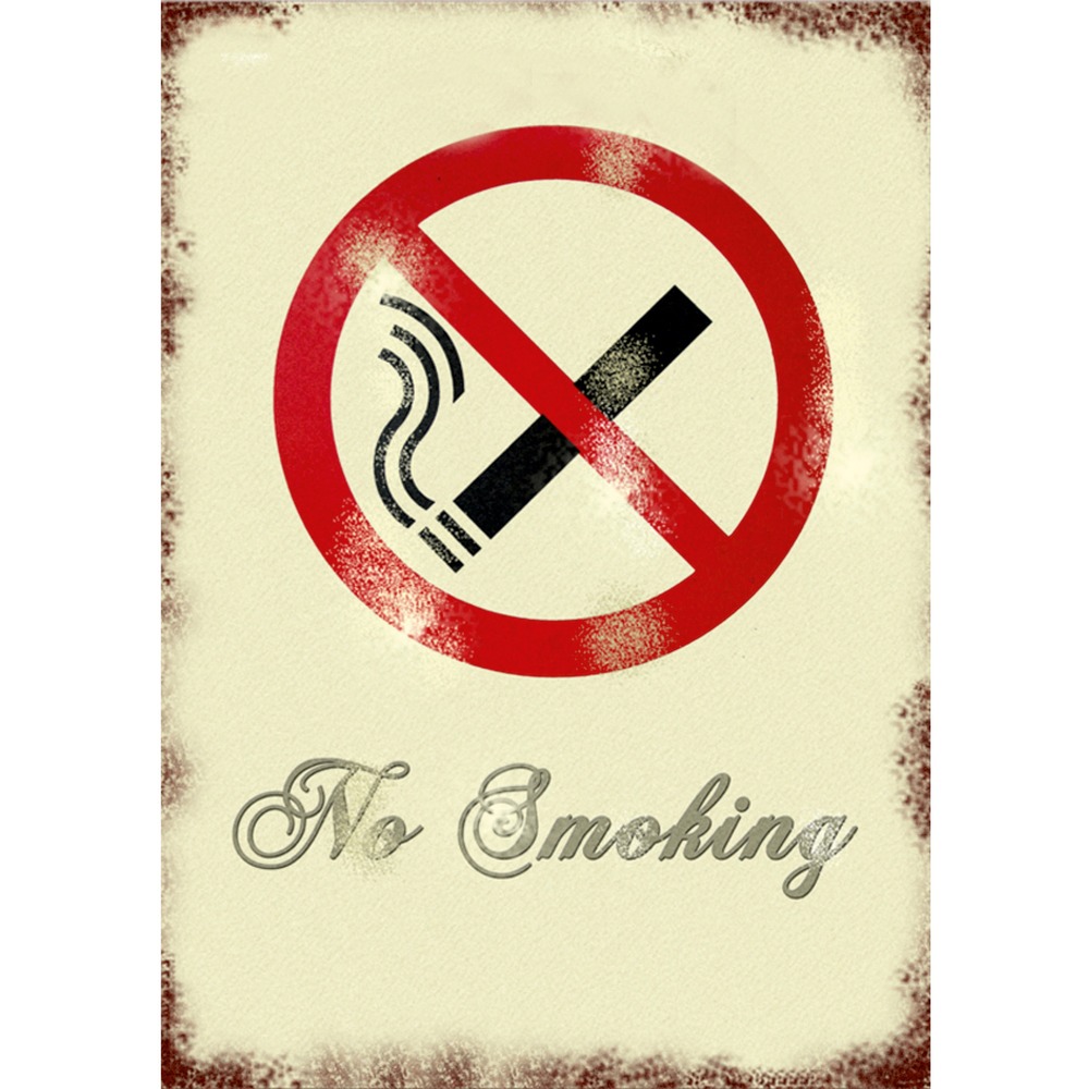 SSCVS001 - Retro No Smoking Sign helps create a friendly atmosphere while still getting the message across. Printed on rustproof aluminum, it is tough and long-lasting. Retro, vintage-styled sign comes with sticky pads for easy wall-mounting.