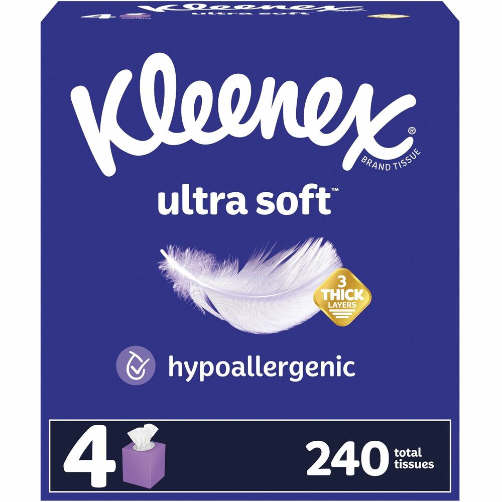 KCC54308CT - Kleenex Ultra Soft Tissues offer dependable strength combined with ultimate softness. Three-ply tissues are soft, strong and fragrance-free. Tissue boxes come in a variety of colors and designs that complement your home, office or business decor.