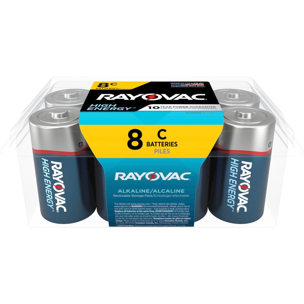 RAY8148PP - High-Energy Alkaline C Batteries provide premium performance and are ideal for your medium-drain devices, including battery-operated toys, flashlights and LED flashlights. They are suited to low-drain devices when changing batteries is difficult or inconvenient. High-quality materials ensure dependable, long-lasting power for portable electronics. Mercury-free manufacturing helps minimize their environmental footprint. With Ready Power technology, batteries stay fresh up to 10 years in storage. This technology helps control the internal stability of the battery with improved electrolyte utilization, refined corrosion inhibitors and ultra-pure materials for long-term stability. The battery closure offers a tight seal for maximum reliability.