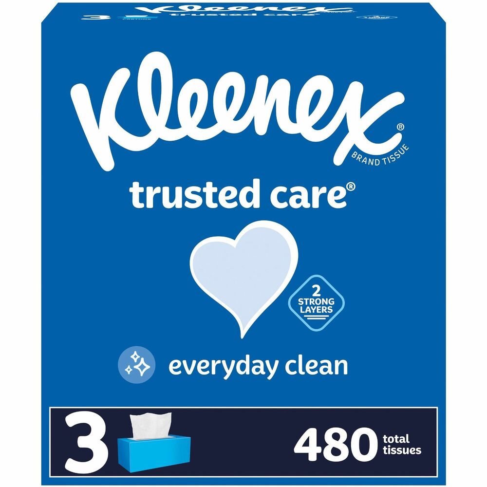 KCC54303 - Kleenex Trusted Care Everyday Tissues provide just the right balance of softness, strength and absorbency. Two-ply tissues are thick and absorbent to lock in moisture. Tissues boxes come in a variety of colors and designs that blend beautifully into your home decor. Design may not match image shown.