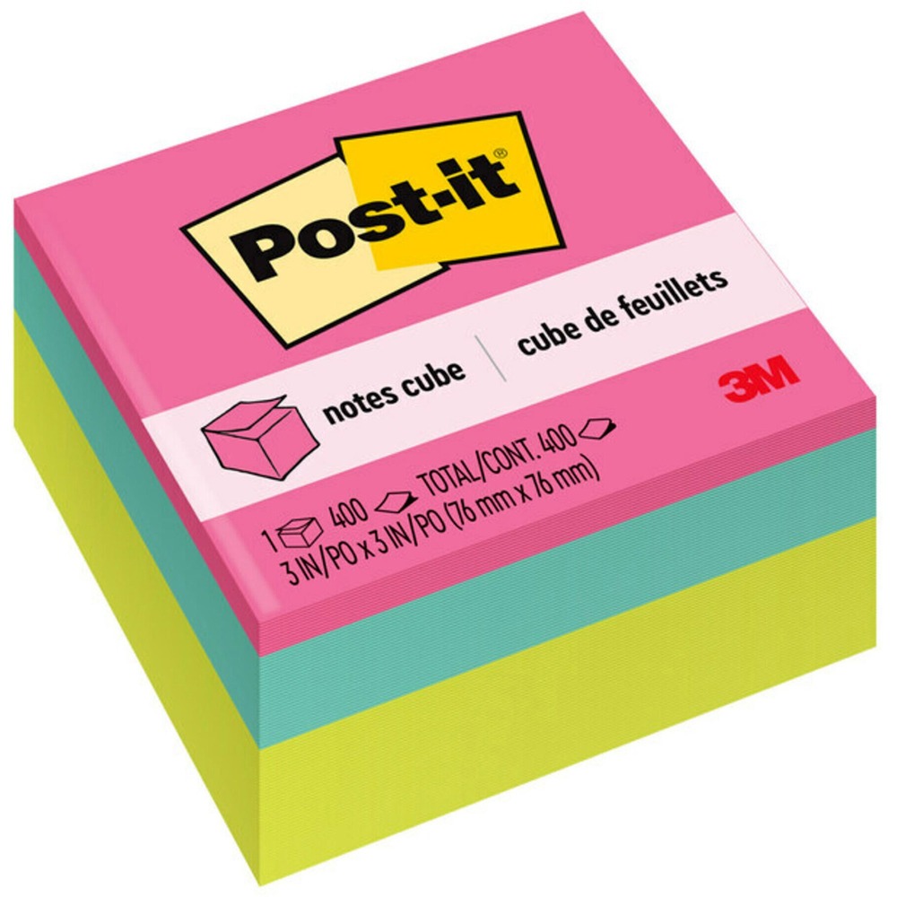 MMM2027BRT - Post-it Notes Cube is great to have on your desk or counter so you never run out of notes for great ideas. They stick securely and remove cleanly, featuring a unique adhesive designed for use on paper. The 3" x 3" size is great for reminders or quick notes and work well with calendars or planners. The bright colors of Power Pink, Aqua Splash and Acid Lime add a pop of style to your desk. Keep anywhere you need to capture an idea or reminder. Cubes have more notes per pad than any other Post-it Notes. Post-it Notes are recyclable. Cube includes 400 sheets.