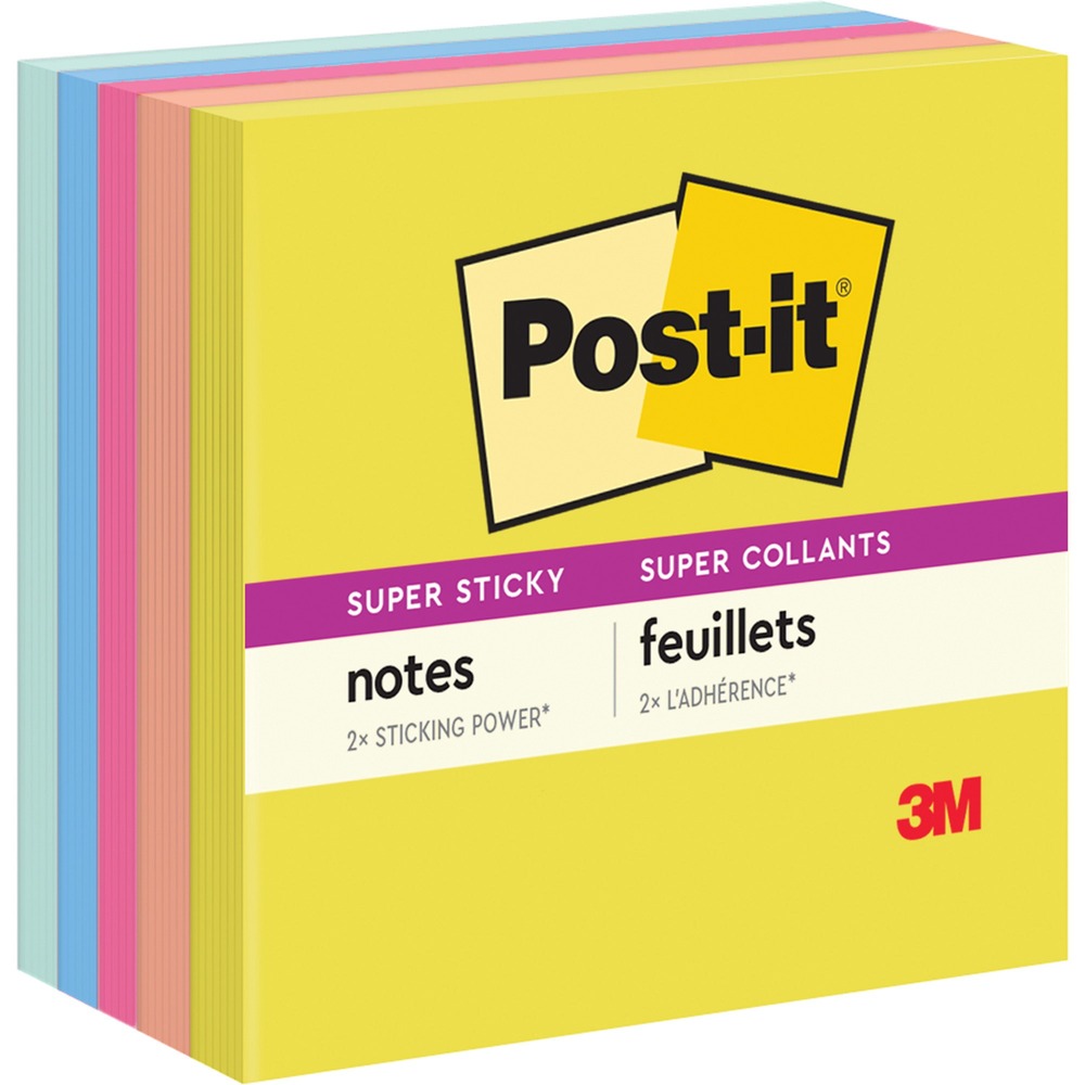 MMM6545SSJOY - Post-it Super Sticky Notes in 3" x 3" feature 2x the sticking power. Use for notes or reminders on doors, windows or walls. Unique adhesive reliably sticks and re-sticks so your message can stay front and center. Move your notes with you throughout the day. The Summer Joy collection sets the tone for warm weather memories all year long. Colors in the Summer Joy collection include Citron, Papaya Fizz, Power Pink, Washed Denim and Fresh Mint. Post-it Super Sticky Notes are recyclable. Paper in Post-it Super Sticky Notes is sourced from certified, renewable and responsibly managed forests. Each pad includes 90 sheets.