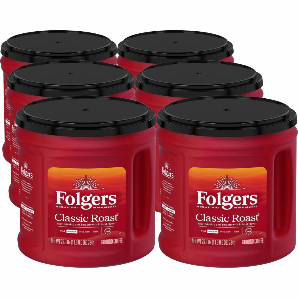 FOL30407CT - Folgers Classic Roast ground coffee packs irresistible taste in every cup. From the very first sip of this rich medium-roast coffee, you're greeted by smooth, robust flavor. It's not just quality coffee you're tasting; it's the exceptional craft and passion behind every batch, proudly roasted in New Orleans by Folger's talented team. Ground coffee is ready to prep with any method you throw at it from French press to automatic drip. Enjoy it by the cup or share a pot with your crew, and discover why we call this roast a classic.