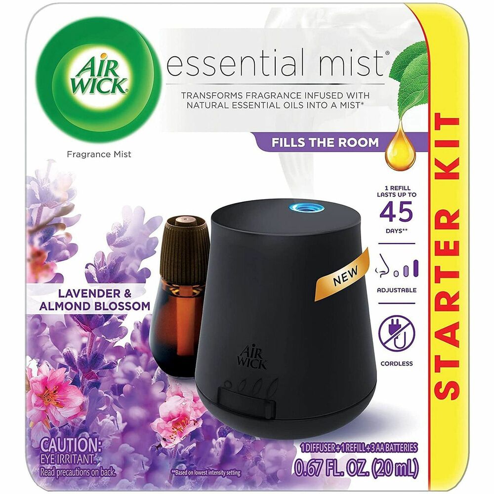 RAC02034 - Mist diffuser starter kit automatically transforms natural essential oils into a gentle, fragrant mist to surround you with the fragrance of fresh, natural lavender and delicately sweet almond blossoms. Its compact, portable size enhances any decor and can be used virtually anywhere. Long-lasting design provides up to 45 days of continuous fragrance per refill when used on the low setting. Adjustable intensity and frequency of the mist give you the ultimate control for a room that's fragranced just right. Mist diffuser is perfect for living rooms, kitchens, office spaces and more. Battery-operated diffuser includes batteries.