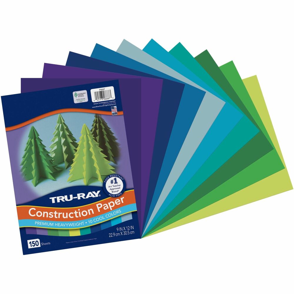 PACP6687 - Tru-Ray Construction Paper is perfect for any arts and crafts project. This heavyweight, 100 percent vat-dyed sulphite paper is made with longer, stronger fibers for extra durability. This paper is tough enough to take scoring, folding and curling without cracking and tearing. The superior fade-resistance of the paper keeps your projects brighter longer. Tru-Ray Construction Paper is acid-free and recyclable. Colors include Festive Green, turquoise, Brilliant Lime, violet, Holiday Green, Sky Blue, Royal Blue, purple, Atomic Blue and blue.