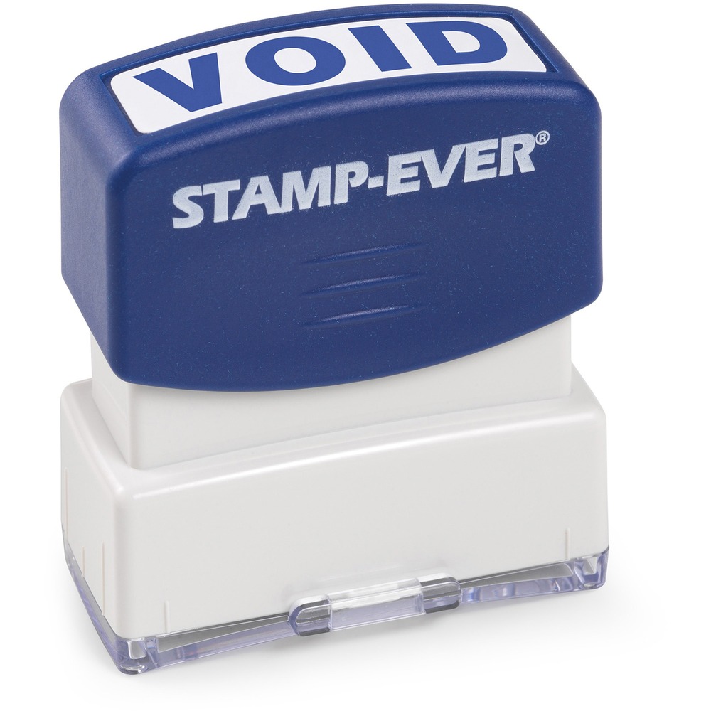 TDT5968 - Pre-inked, one-color stamp imprints the word VOID in blue uppercase letters. It is perfect for stamping all kinds of documents including invoices, receipts, faxes, statements, envelopes and more. Flip cover keeps fingers free of ink. Stamp-Ever Message Stamp offers an impression size of 9/16" x 1-11/16". It lasts for thousands of impressions before re-inking with Stamp-Ever ink.