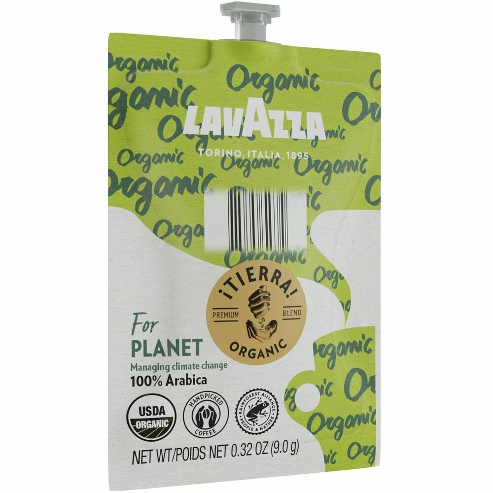 LAV48107 - Tierra Organic Coffee in a convenient Freshpack features a premium selection of USDA Organic Arabica beans from farms in Africa, Central and South America where the Lavazza Foundation is teaching coffee producers agricultural techniques to manage the effects of climate change. This light roast will charm you with fruity and floral notes. Pack-to-cup brewing process ensures nothing touches the ingredients other than hot water so your drink does not taste like previous brews. For single-serve use, Freshpacks stay completely sealed until the moment they are brewed, eliminating exposure to light, air and germs. Freshpack coffee is designed for use with Flavia single-serve, coffee brewers (not included). Made with a commitment to sustainability, innovative pouches are recyclable through Terracycle. More from the Manufacturer