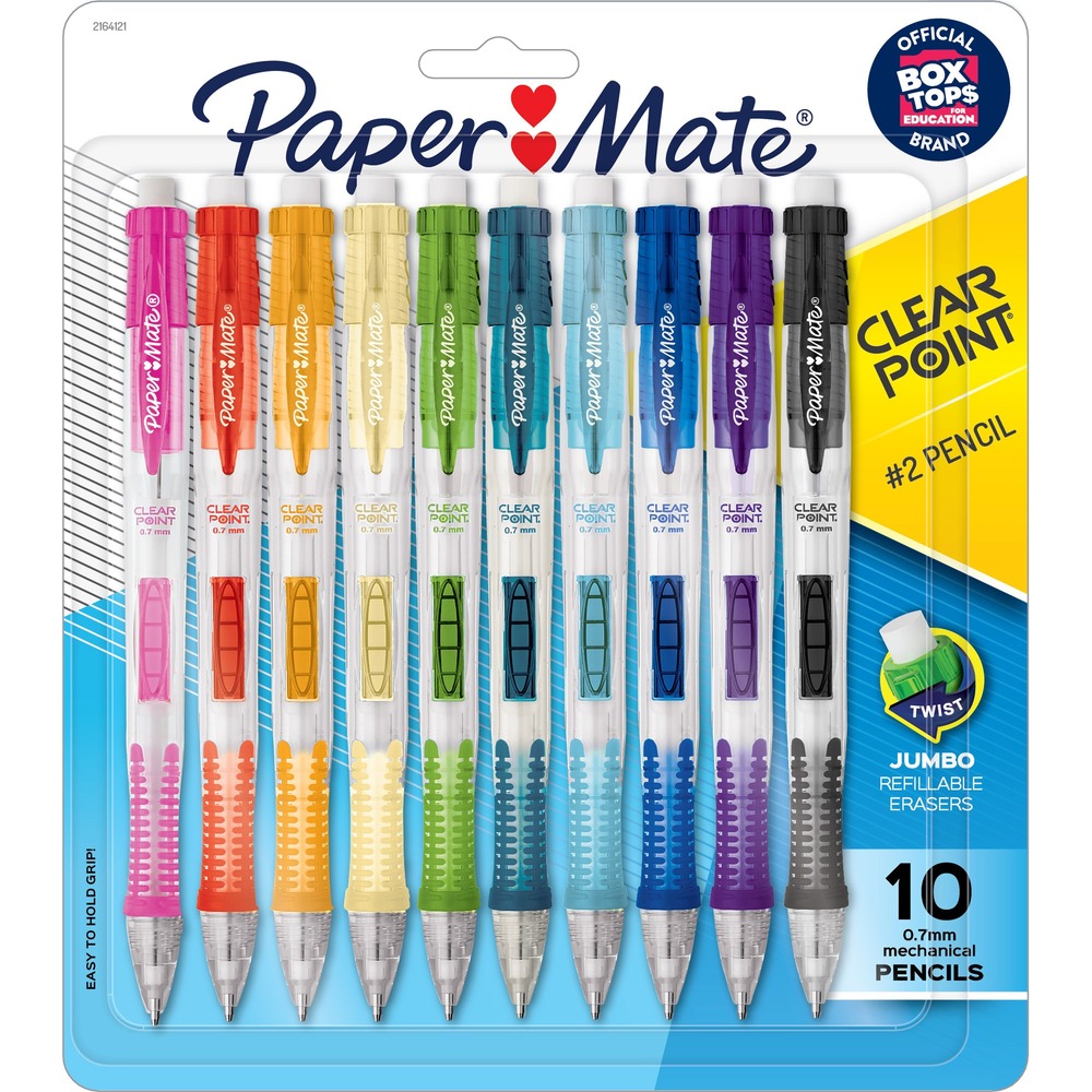 PAP2164121 - Clearpoint Mechanical Pencils have the feel of a pen and the look and performance of a woodcase pencil. These pencils feature bright, colorful barrels that create a fun writing experience. Load lead without losing your grasp thanks to the side-click mechanism on the barrel. Comfortable grip provides less stress and strain on your hand. Erasing is clean and easy using the jumbo eraser. Mechanical pencil with 0.7mm lead is perfect for art projects, doodles, corrections and more. More from the Manufacturer