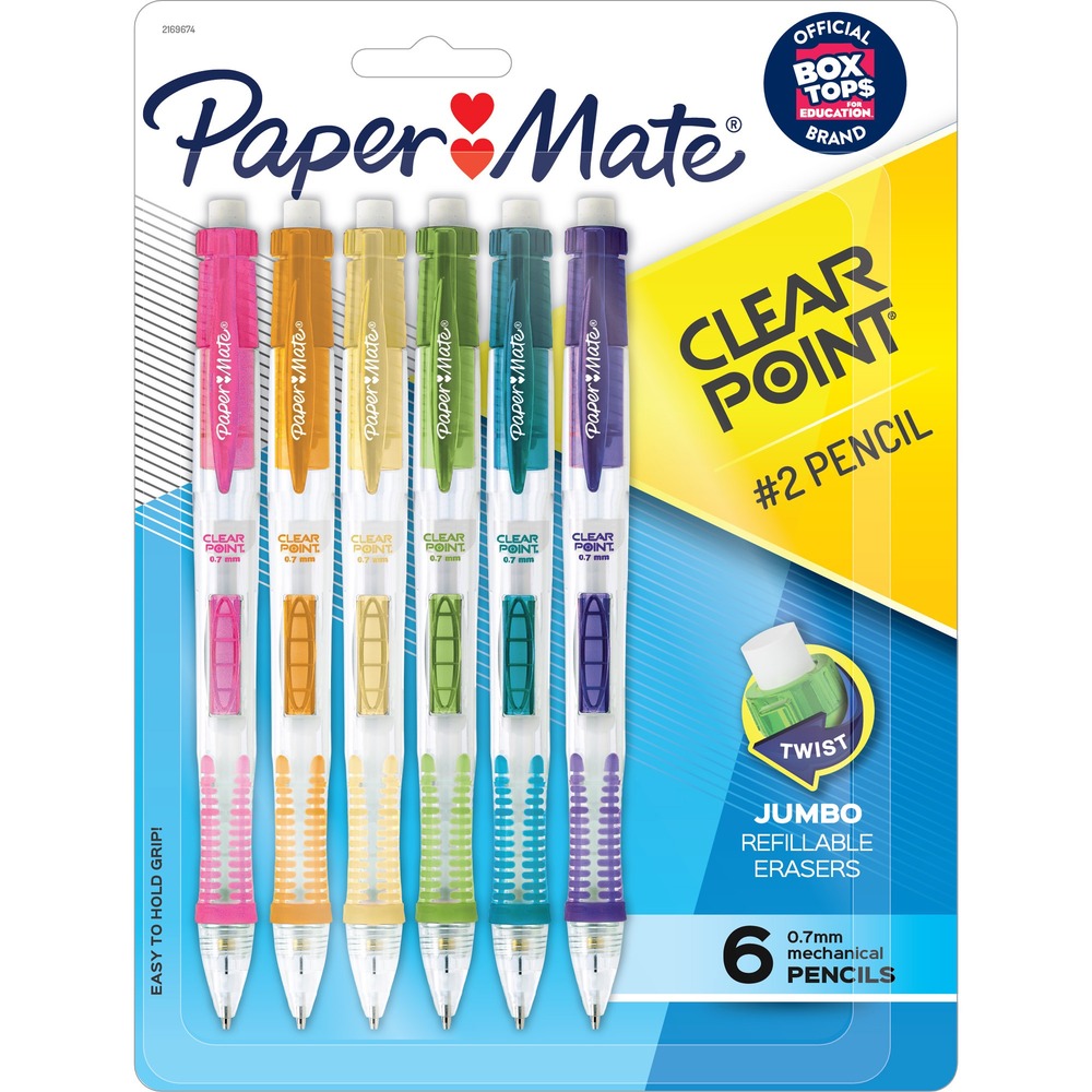 PAP2169674 - Clearpoint Mechanical Pencils have the feel of a pen and the look and performance of a woodcase pencil. These pencils feature bright, colorful barrels that create a fun writing experience. Load lead without losing your grasp thanks to the side-click mechanism on the barrel. Comfortable grip provides less stress and strain on your hand. Erasing is clean and easy using the jumbo eraser. Mechanical pencil with 0.7mm lead is perfect for art projects, doodles, corrections and more. More from the Manufacturer
