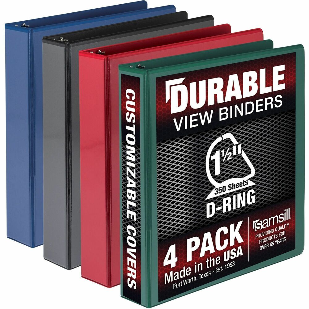 SAMMP46458 - Durable, three-ring View Binder is ideal for daily use at your home, school or office. Binder is made with polypropylene and chipboard and features a clear overlay with a nonglare finish. PVC-free, nonstick material won't transfer ink or lift copy from materials inserted into the cover or placed inside the binder. Lid-mounted, D-shaped rings create a rivetless spine for a professional look that impresses during presentations. The 1-1/2" binder holds up to 350 sheets and keeps all your documents in one, convenient place for easy organization. More from the Manufacturer