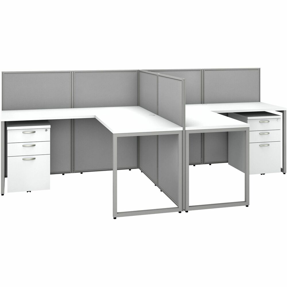 BSHEOD560SWH03K - Enjoy a private, productive work space for two. Easy Office 60W 2-Person L-Shaped Cubicle Desk with Drawers and 45H Panels offers a simple configuration, quick setup and durability enough to withstand the everyday rigors of a fast-paced professional environment. Matching 60W x 24D Office Desks and 36W x 24D Returns connect to form spacious right-handed or left-handed worksurfaces with built-in wire management to keep cords out of the way. The 1" thick desktops support up to 200 lb. Thermally fused laminate finish protects against normal wear and tear. Low 45H Panels separate the L Desks to maintain privacy and enhance focus while still allowing communication between team members. Two 3-Drawer Filing Cabinets roll on dual-wheeled casters and fit under the desks for convenient storage of legal/letter/A4-size documents along with miscellaneous supplies. Drawers smoothly open on full-extension, ball-bearing slides, and the top drawer can be locked to keep valuable items safe and secure.