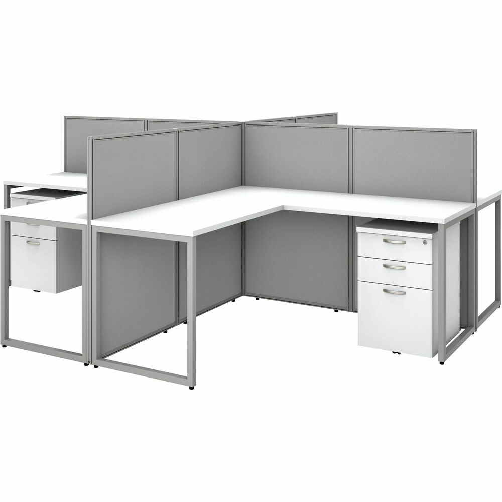 BSHEOD760SWH03K - The 60" wide 4-Person Straight Desk Open Office with 3-Drawer Mobile Pedestals and 45" high panels lets you take advantage of your available floor space by combining individual work areas with a common panel wall. Four 60" wide x 24" deep Straight Office Desks, four 16" wide pedestals and set of two 60" wide x 45" high Cubicle Panels with corner connectors are part of the stylish, Easy Office collection that is designed for fast assembly with pre-installed connectors, minimal parts and sturdy design so you can get to work. Thermally fused, laminate worksurfaces feature superior resistance to scratches and stains while providing a wire-management grommet to keep cords organized. Desks attach to sturdy, 45" high wall panels that foster team collaboration. Fabric-upholstered panels come in a durable, Silver Gray fabric that complements Pure White worksurfaces for a professional look in any workplace. Commercial construction meets ANSI/BIFMA standards for safety and performance.
