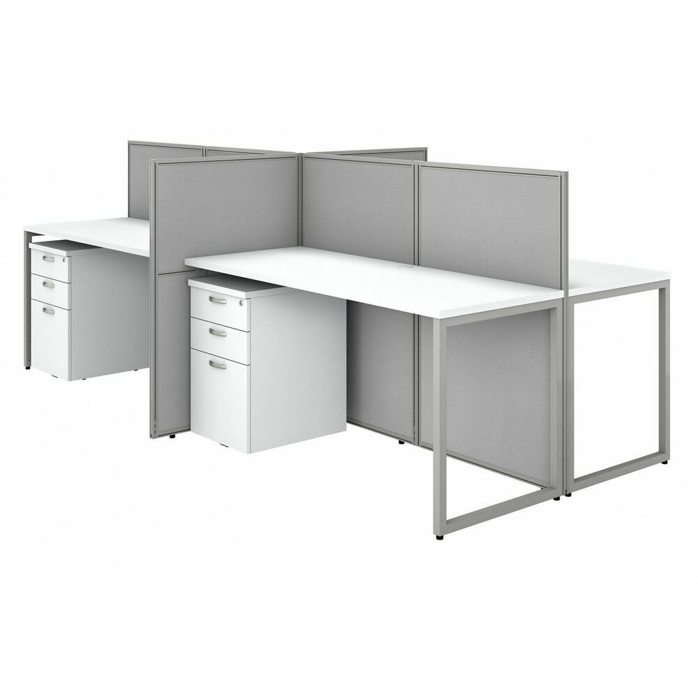 BSHEOD660SWH03K - The 60" wide 4-Person Straight Desk Open Office with three-drawer pedestals and 45" high panels lets you take advantage of your available floor space by combining individual work areas with a common panel wall. Four 60" wide x 24" deep Straight Office Desks, four 16" wide pedestals and three 60" wide x 45" high Cubicle Panels with corner connectors are part of the stylish, Easy Office collection that is designed for fast assembly with pre-installed connectors, minimal parts and sturdy design so you can get to work. Thermally fused, laminate worksurface features superior resistance to scratches and stains while providing a wire-management grommet to keep cords organized. Desks attach to sturdy, 45" high wall panels that foster team collaboration. Fabric-upholstered panels come in a durable, Silver Gray fabric that complements the Pure White worksurfaces for a professional appearance that suits any workplace. Commercial construction meets ANSI/BIFMA standards for safety and performance.