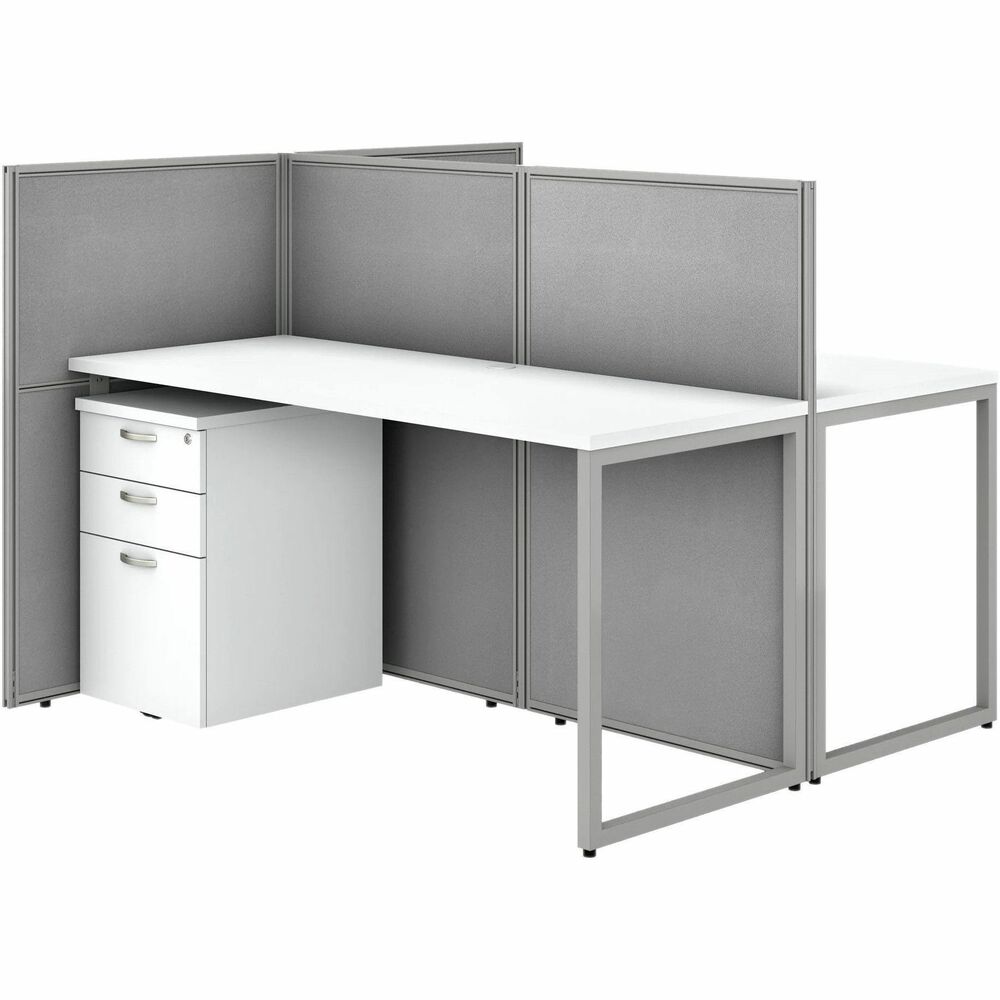 BSHEOD460SWH03K - The 60" wide 2-Person Straight Desk Open Office with 3-Drawer Mobile Pedestals and 45" high panels lets you take advantage of your available floor space by combining individual work areas with a common panel wall. Two 60" wide x 24" deep Straight Office Desks, two 16" wide pedestals and set of two 60" wide x 45" high Cubicle Panels with corner connectors are part of the stylish, Easy Office collection that is designed for fast assembly with pre-installed connectors, minimal parts and sturdy design so you can get to work. Thermally fused, laminate worksurfaces feature superior resistance to scratches and stains while providing a wire-management grommet to keep cords organized. Desks attach to sturdy, 45" high wall panels that foster team collaboration. Fabric-upholstered panels come in a durable, Silver Gray fabric that complements Pure White Mocha Cherry worksurfaces for a professional appearance that suits any workplace.