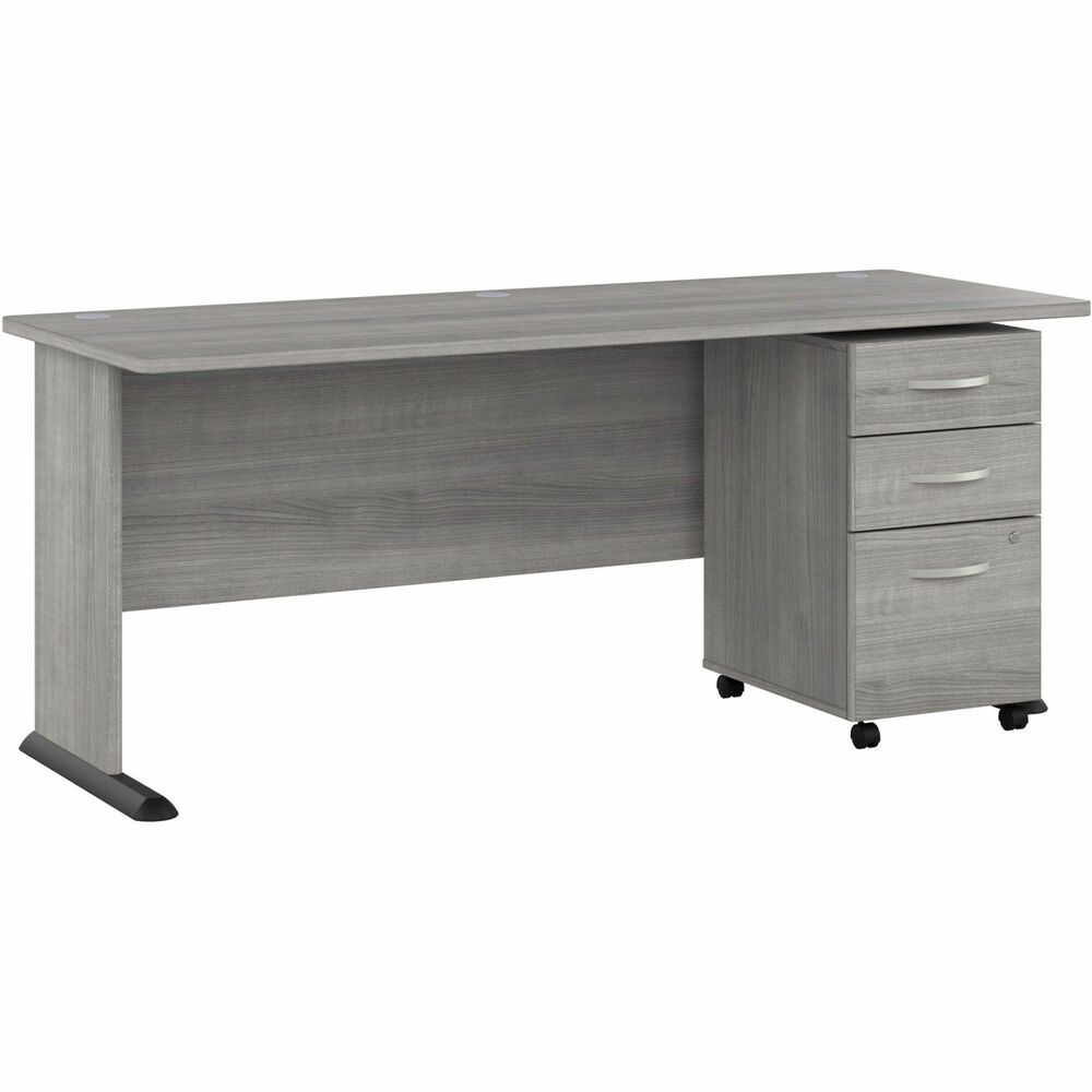 BSHSTA004PGSU - Studio A 72W Computer Desk with 3-Drawer Mobile File Cabinet combines a fresh, contemporary appearance with the commercial-quality construction needed to withstand years of everyday use. Expansive worksurface makes this large desk with drawers perfect for those who need plenty of room to spread out. Set up with a computer and equipment on a durable, thermally fused, Platinum Gray laminate desktop that supports up to 200 lb. Three built-in, wire-management grommets keep cords and cables in order so the surface remains free from clutter. Base of the office desk features adjustable levelers to compensate for uneven floors. Desk includes wall-attachment hardware that, along with the stable design, provides maximum safety and security. Filing cabinet's bottom drawer accepts letter/legal/A4-size paperwork while two box drawers organize supplies. Two bottom drawers can be locked to protect sensitive files and personal items.
