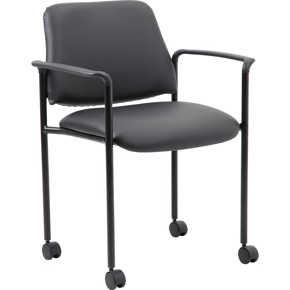 BOPB9503RCS - Diamond Stacking Chair with Casters offers the perfect seating solution for any space. Chair is made with a gorgeous Caressoft vinyl material that looks and feels like leather but is more durable and easy to clean. Stack up to four chairs to save storage space. Fixed arms provide extra comfort. Cushions add a pop of color to any room or office. Chair includes a sturdy, four-leg, tubular frame in steel. Four hooded, dual-wheel casters provide mobility. Maximum weight capacity is 275 lb.