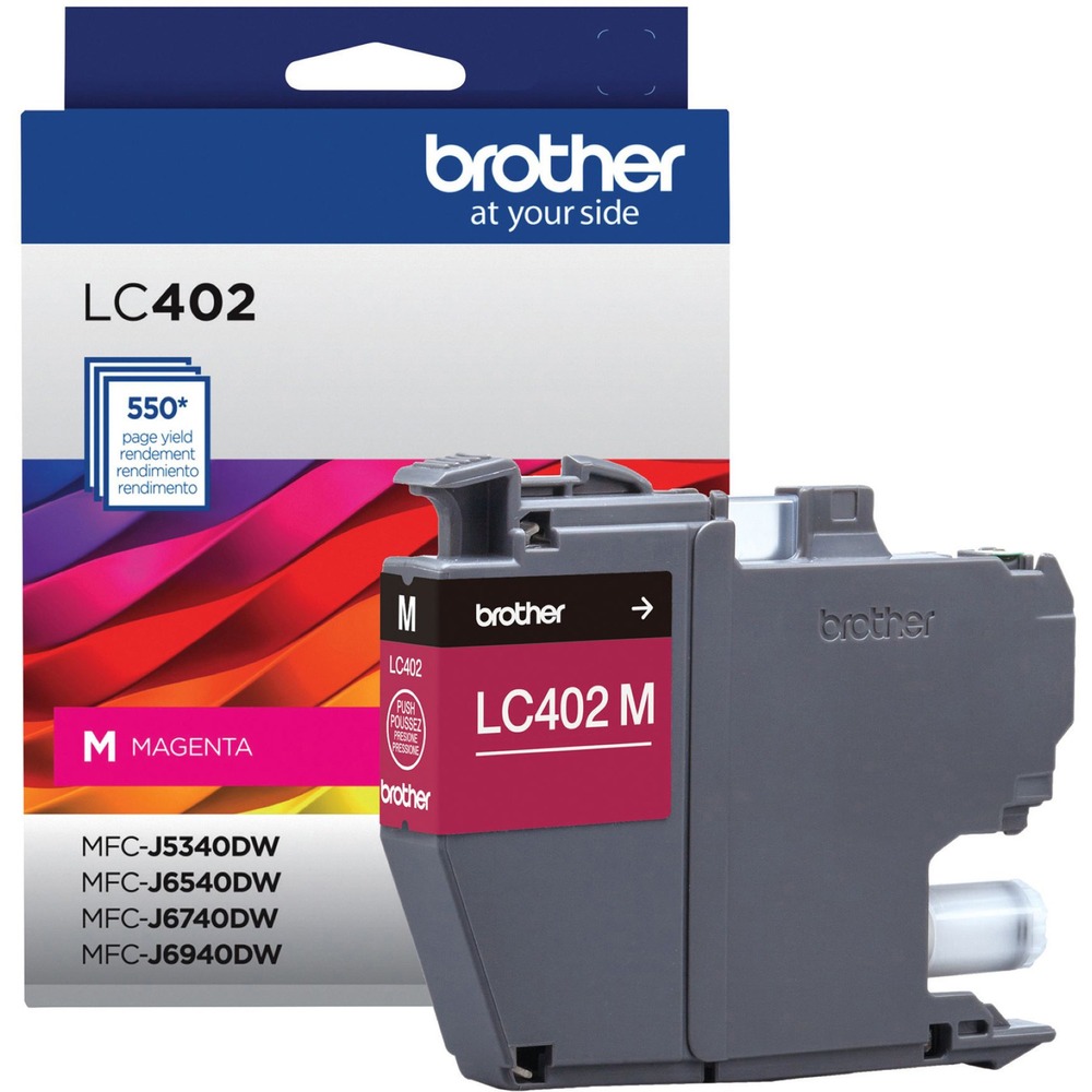 BRTLC402MS - Brother Genuine ink is intelligently engineered to work seamlessly with your Brother color inkjet printer to deliver results and reliable performance. It produces sharp prints and vivid colors that withstand the test of time. This standard-yield ink cartridge delivers high-quality prints, reliable page yields and exceptional value. It is designed for use with Brother Color Inkjet All-In-One printers MFC-J5340DW, MFC-J6540DW, MFC-J6740DW and MFC-J6940DW. Ink cartridge yields approximately 550 pages.