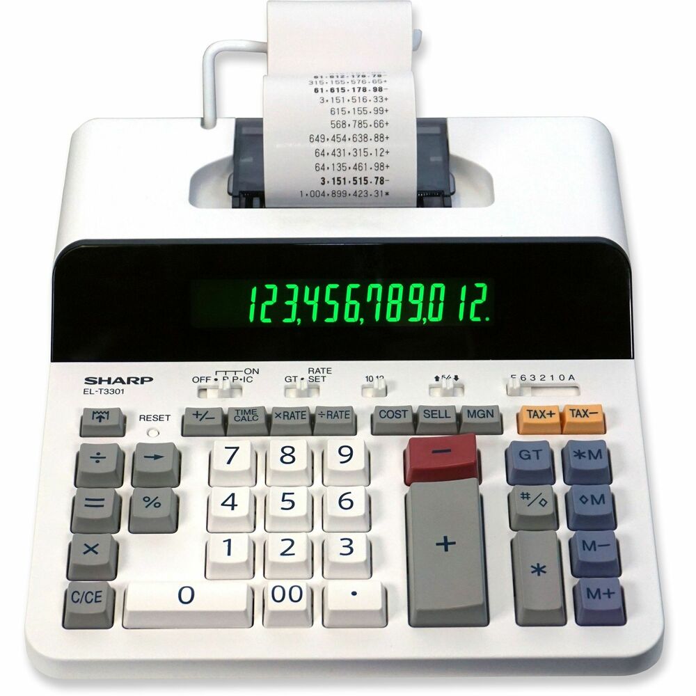 SHRELT3301 - This 12 Digit Thermal Printing Calculator is the perfect addition to small offices, storefronts or home offices. It features an extra-large, backlit LCD for easy viewing. Large print mode allows you to print with text 50 percent bigger than normal font sizes. Fast, quiet calculator prints 8.0 lines per second. Simply change rolls using the paper-loading compartment without the hassle of a narrow paper feed slot. Lower your calculation mistakes with the full-size keyboard and more spacing between keys to fit your fingers. Cost, sell and margin keys quickly calculate profit margins.