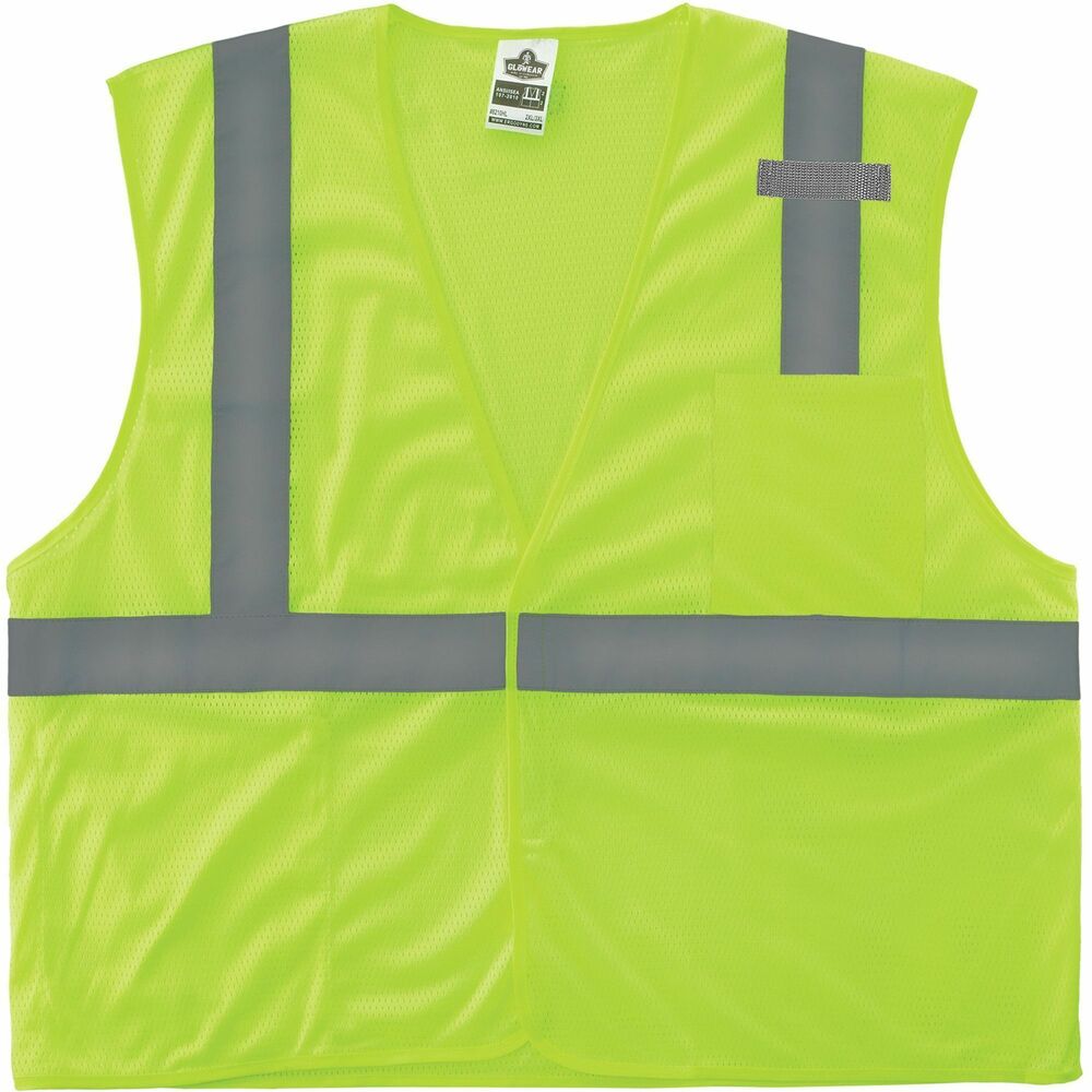 EGO24521 - Class 2 Mesh Hi-Vis Safety Vest - Type R, Class 2 Economy - combines protection, job-specific performance, innovation and style. Design includes ANSI-compliant polyester mesh in an eye-catching fluorescent color and 2" Level 2 ANSI-compliant reflective material. Machine-washable, breathable mesh fabric is lightweight, weighing only 3.3 oz. Hook-and-loop closure makes it easy to close. Single, lower interior pocket offers storage for essentials such as pens, notepads and more. Mic tab offers convenient radio access. Single sizing lets you order your exact size for optimal fit. Tip: Select one size down from your normal T-shirt size. GloWear 8210HL-S vest is great for road construction, utility crews, survey crews, construction, railway workers, baggage handlers, emergency response and warehousing/distribution. Extra-Small size fits torsos up to 40" wide and offers a 24-1/2" long center back.