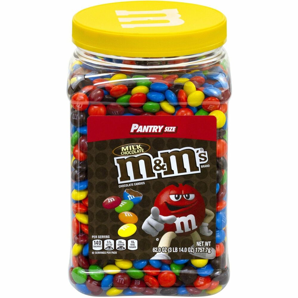 MRS20900059 - Bulk bag of M&M's Chocolate Candies contains the classic chocolate candy that melts in your mouth, not in your hand. Fun assorted colors are perfect for baking, offering a colorful candy buffet or just keeping the pantry stocked for when you need an afternoon pick-me-up. Satisfy both your creativity and your sweet tooth with M&M's Milk Chocolate Candies that come in a resealable jar.