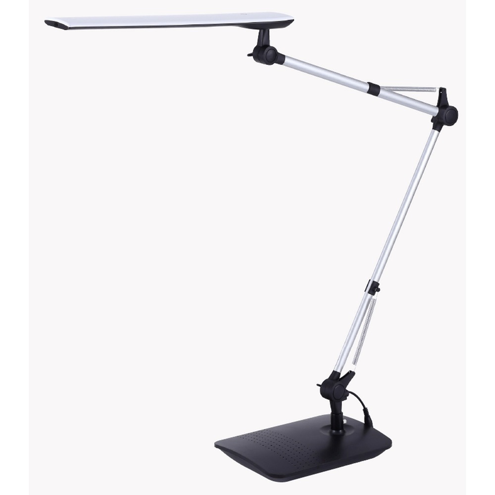 BOSVLED1509 - Dual Swing Arm Desk Lamp provides ultimate flexibility with two adjustable lamp arms and a lamp head to personalize a light zone. Arms reach up to 49" tall to clear monitors and other objects. Dimmer function features three brightness levels and a touch-sensitive power control for easy use. Flicker-free light zone is clear of shadows, halos and troublesome glares. Versatile base can be situated on a desktop or used with the included clamp mount to minimize desk clutter. Cost-efficient LEDs last up to 25,000 hours and use 85 percent less energy than incandescent lamps.
