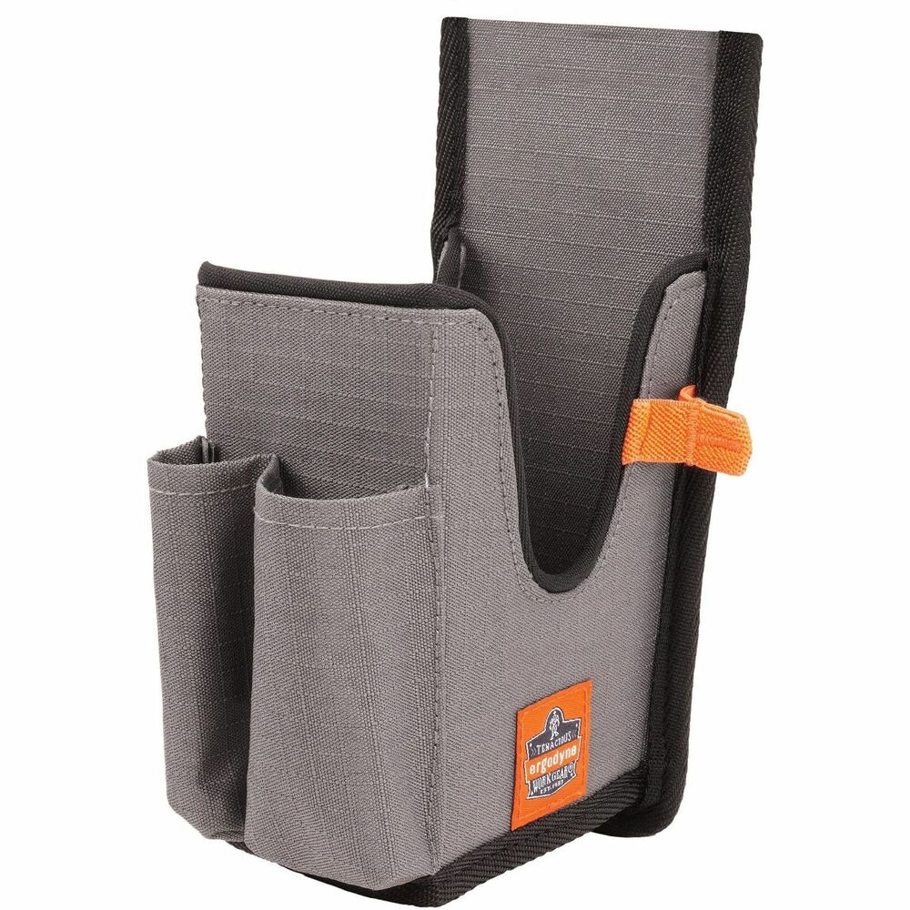 EGO19181 - Squids 5540 Bar-code Scanner Holster with Belt Loop prevents costly drops or losses by keeping bar-code scanners securely stored and conveniently accessible. With an easy-to-attach belt loop, the holster slides over and secures around belts without having to remove them. Unlike standard belt clips, the loop design also makes it possible to securely attach scanners to carts, equipment or fixtures. Abrasion-resistant ripstop polyester is made for work in the harshest environments. For quick access to more than just scanners, this belt loop holster also features two pockets and two elastic loops for markers, box cutters and other small hand tools. Contoured ergonomic design fits naturally along the waist for comfortable all-day wear. Large holster fits scanners measuring 4" wide x 10" deep x 3" high.