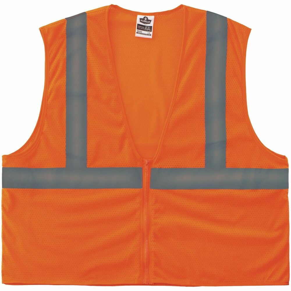 EGO20987 - GloWear Type R Class 2 Mesh Hi-Vis Safety Vest combines protection, job-specific performance, innovation and style. Polyester mesh in an eye-catching fluorescent color is highly visible and ANSI/ISEA 107-2020, Type R Class 2 compliant with 2" reflective tape for low-light visibility. Machine-washable, breathable mesh fabric with zipper closure is lightweight, weighing only 3.3 oz. Dual sizing fits a range of body sizes, can offer a looser fit and is good for wear with jackets. GloWear 8205Z Vest is great for road construction, utility crews, survey crews, construction, railway workers, baggage handlers, emergency response and warehousing/distribution. 2X/3X size fits torsos up to 60" wide and offers a 27-1/2" long center back.