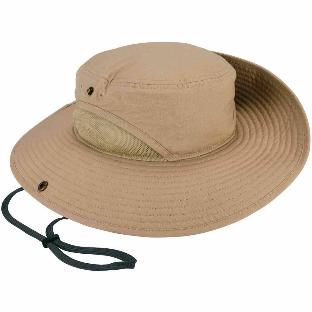 EGO12598 - Chill-Its 8936 Lightweight Ranger Hat provides breathable head and face shade for working in the sun. This sun hat is rated to UPF 50+ for protection from harmful UV rays. Wear wide brim (3-1/2") down or snap up and out of the way. Two mesh side vents maximize airflow. Moisture-wicking sweatband keeps sweat out of eyes to keep workers cool and comfortable. Hat includes a breakaway drawstring chin cord and adjustable cinch cord in back for a custom, secure fit. Cotton exterior features a polyester lining. Ranger hat is ideal for those active in hot environments where shade is needed, including agriculture, landscaping and outdoor recreation such as hiking, fishing or gardening. Small/Medium size fits heads with a 22-1/5" to 22-3/5" diameter.
