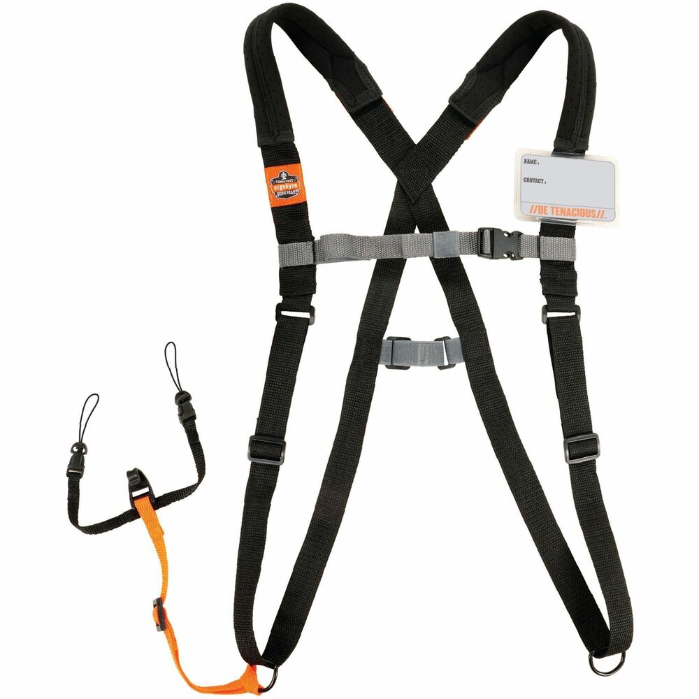 EGO19189 - 3138 Padded Bar-code Scanner Harness with Lanyard keeps your bar-code scanner secure and accessible. Industrial-grade harness is built with heavy-duty webbing straps and buckles to use in the harshest environments. Airpene shoulder padding provides long-lasting comfort. Hook-and-loop breakaway design allows the sling to safely detach from the worker in emergency situations. Two small loop attachments on the lanyard easily connect and disconnect to small captive holes built into cordless bar-code scanners. ID badge holder and pen loops are perfect for convenient storage. Scanner harness is ideal for work in warehouses, distribution centers, construction, airline baggage and more. Handwash with mild soap and water. It fits most standard jobsite scanners including a bar-code scanner, QR scanner, UPC scanner, product scanner, inventory scanner and more.