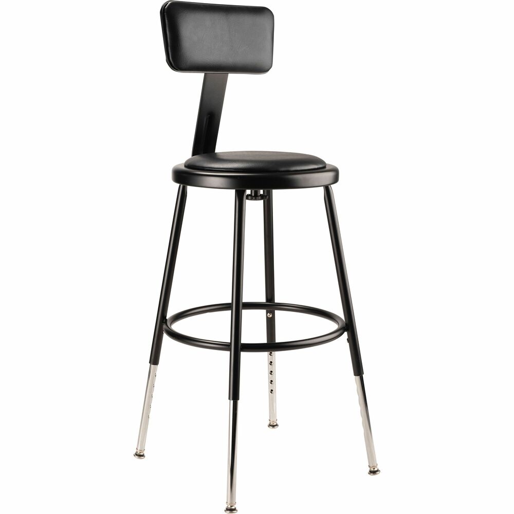 NPS6418HB10 - The fortified construction and soft comfort of the 6400-10 Series Heavy-Duty Padded Stools with backrests are ideal for hands-on educational settings like art rooms, science labs, home economics or shop classrooms. These reliable stools feature a sturdy frame of 18-gauge steel tubing securely welded to a 14"-diameter seat pan. Riveted through the steel pan is 0.5"-thick black vinyl cushioning that will provide years of dependable use. The footrest ring is securely bonded to each leg with four spotwell contact points. Height-adjustable legs extend from 18.5"-26.5" in 1" increments, and adjustable padded backrests can be moved 2" up/down and forward/back.